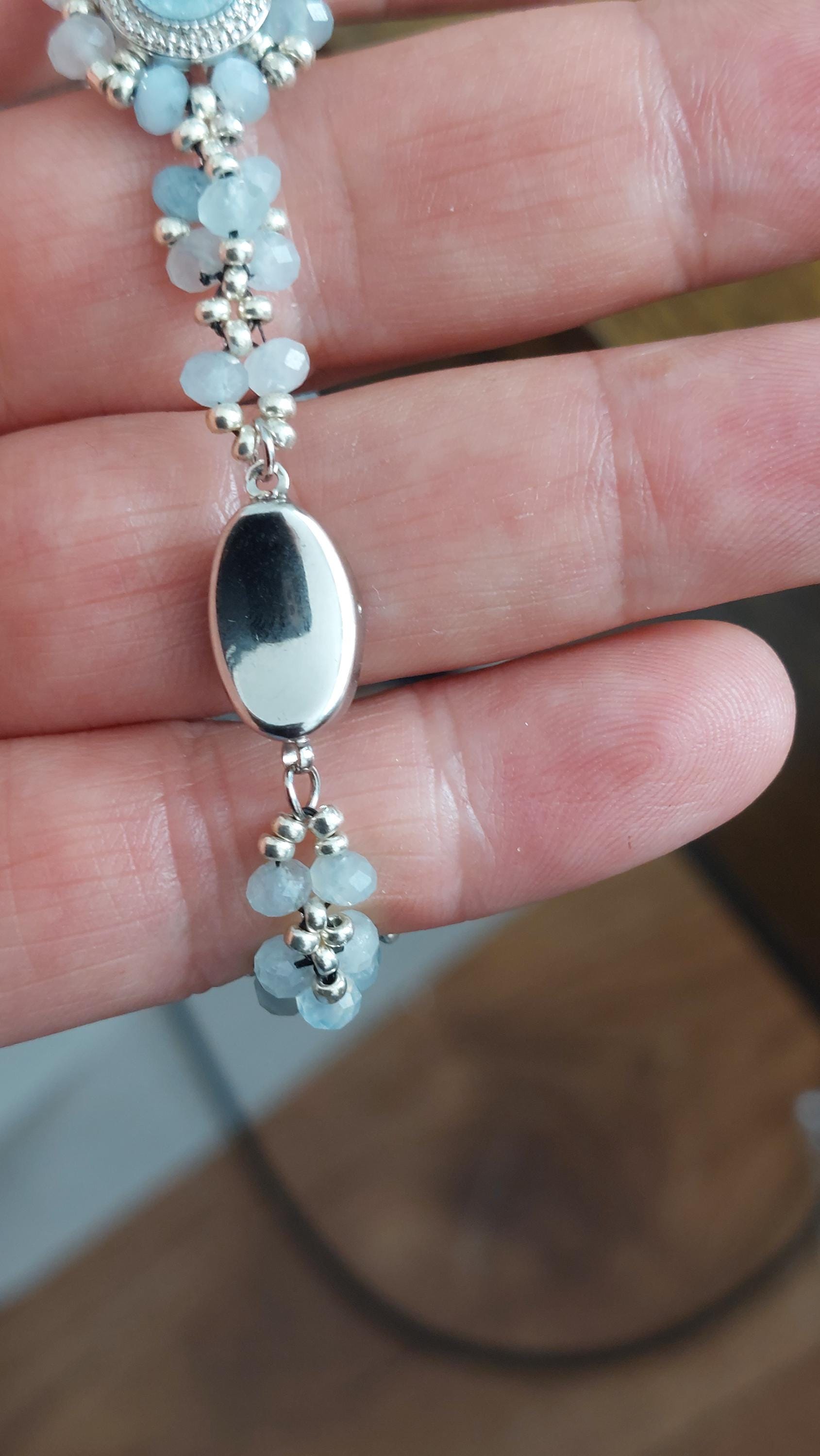 Aquamarine Beaded Bracelet: CZ & Miyuki Seed Bead Links