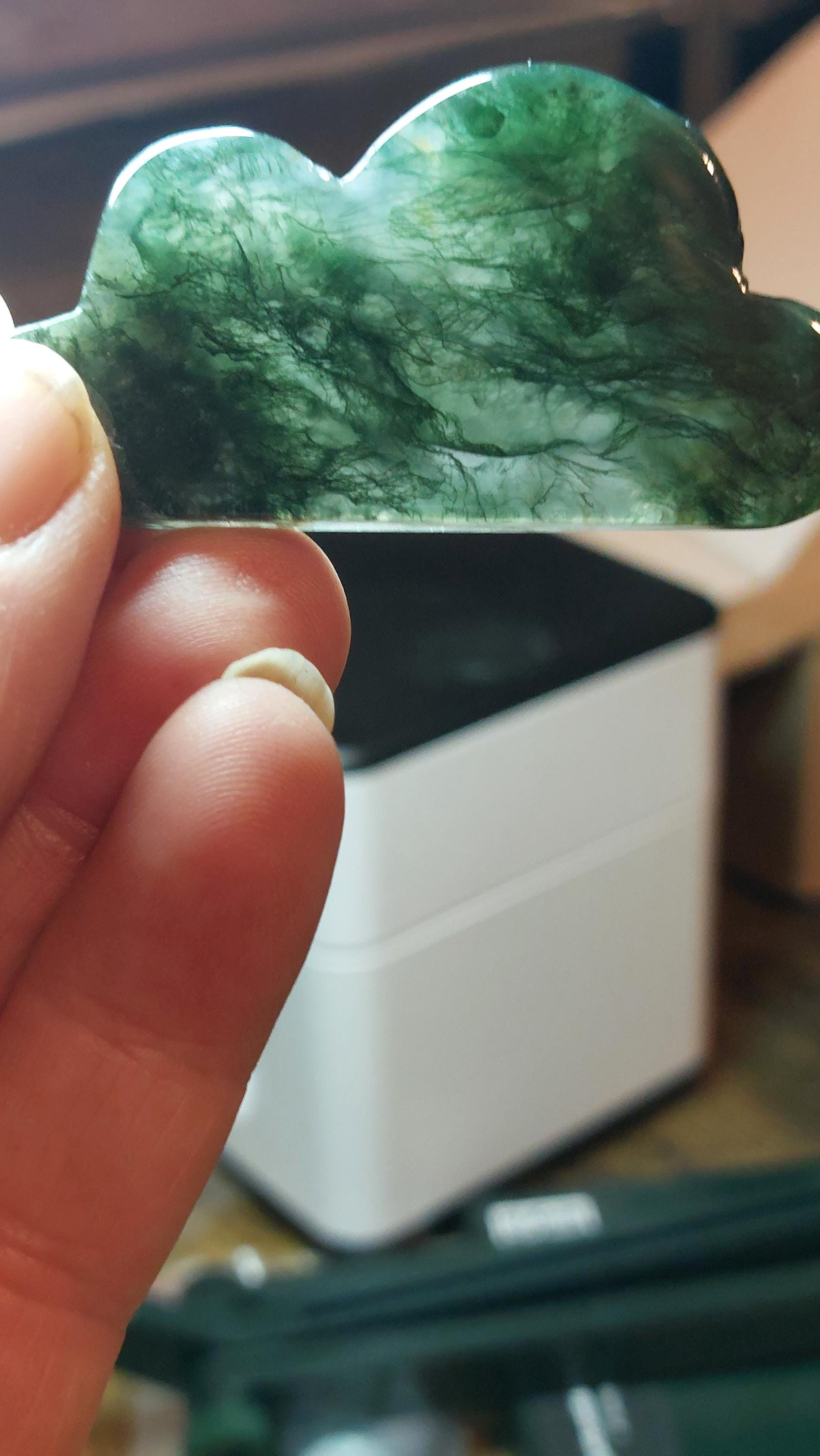 Natural Moss Agate Carved Cloud Decoration