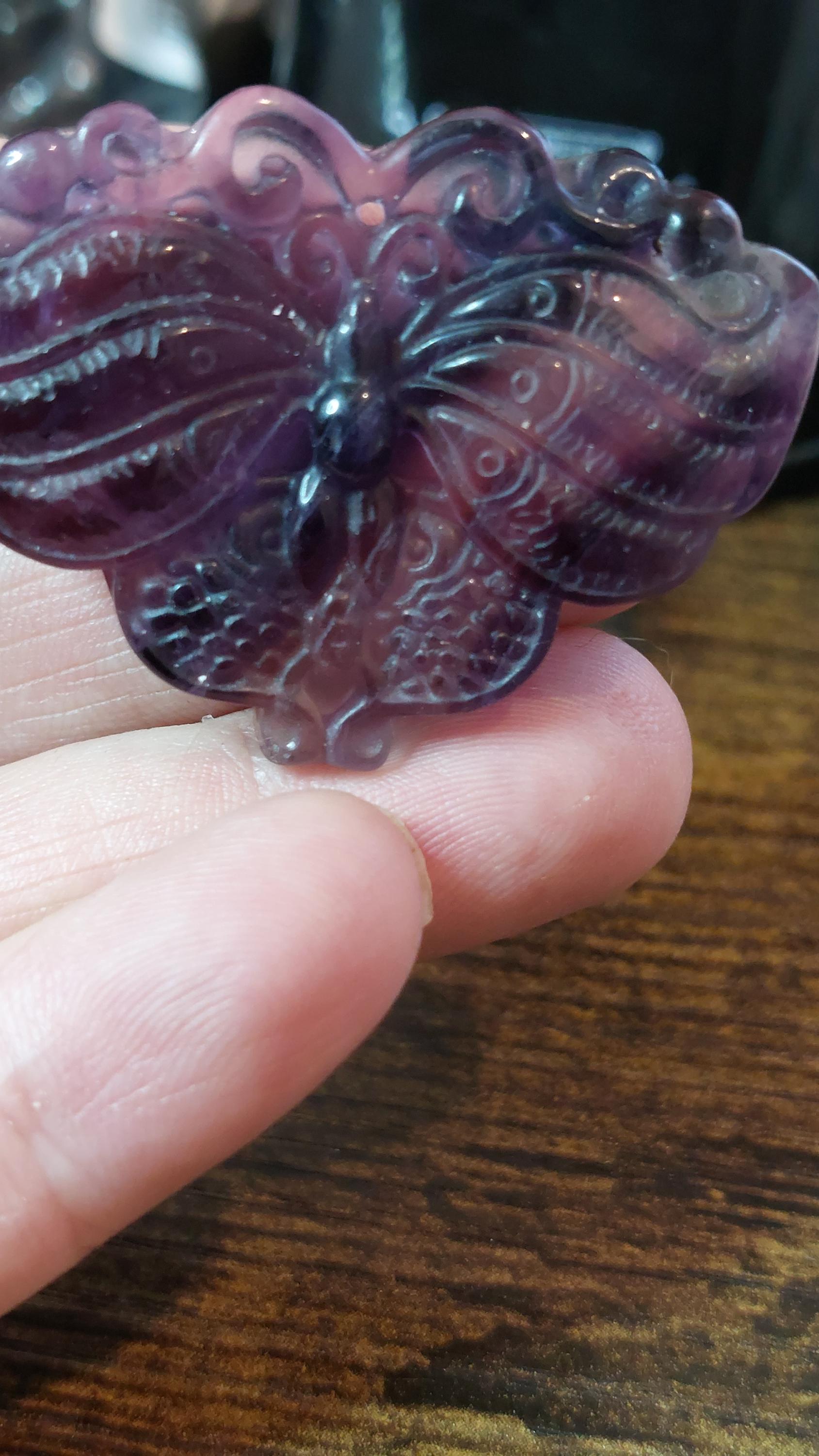 carved natural fluorite pendant butterfly