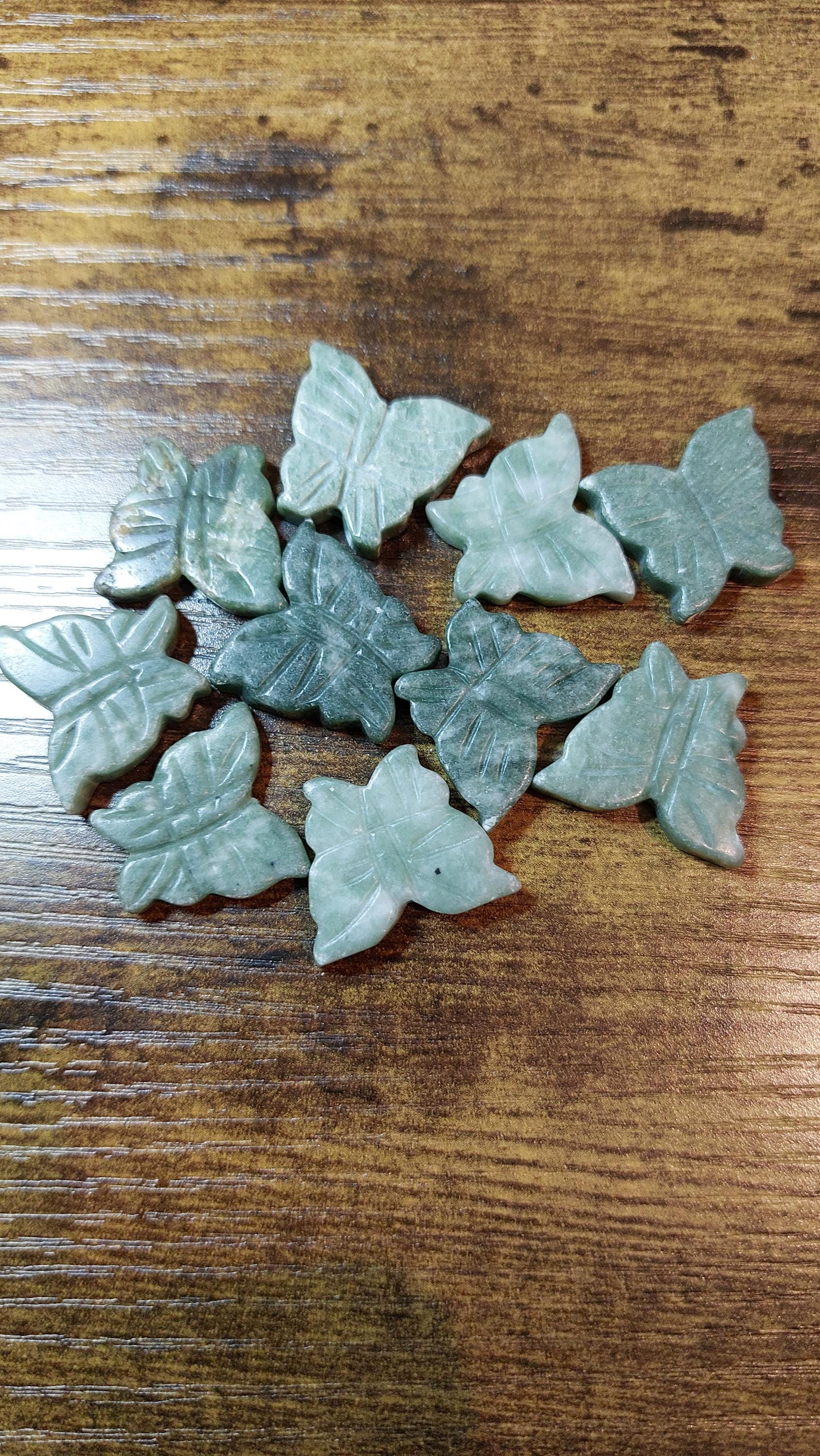 Natural Jade Carved Butterfly Beads 18x20mm — Pair