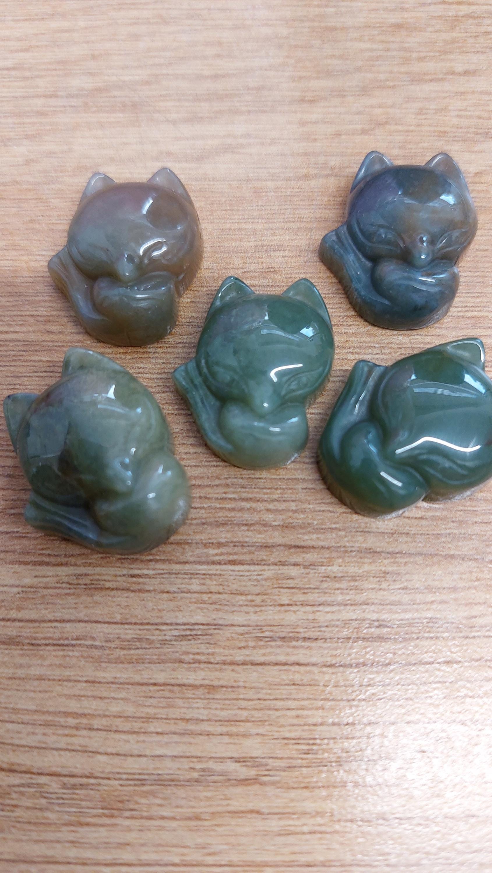 Natural Agate Carved Fox Pendant 35mm