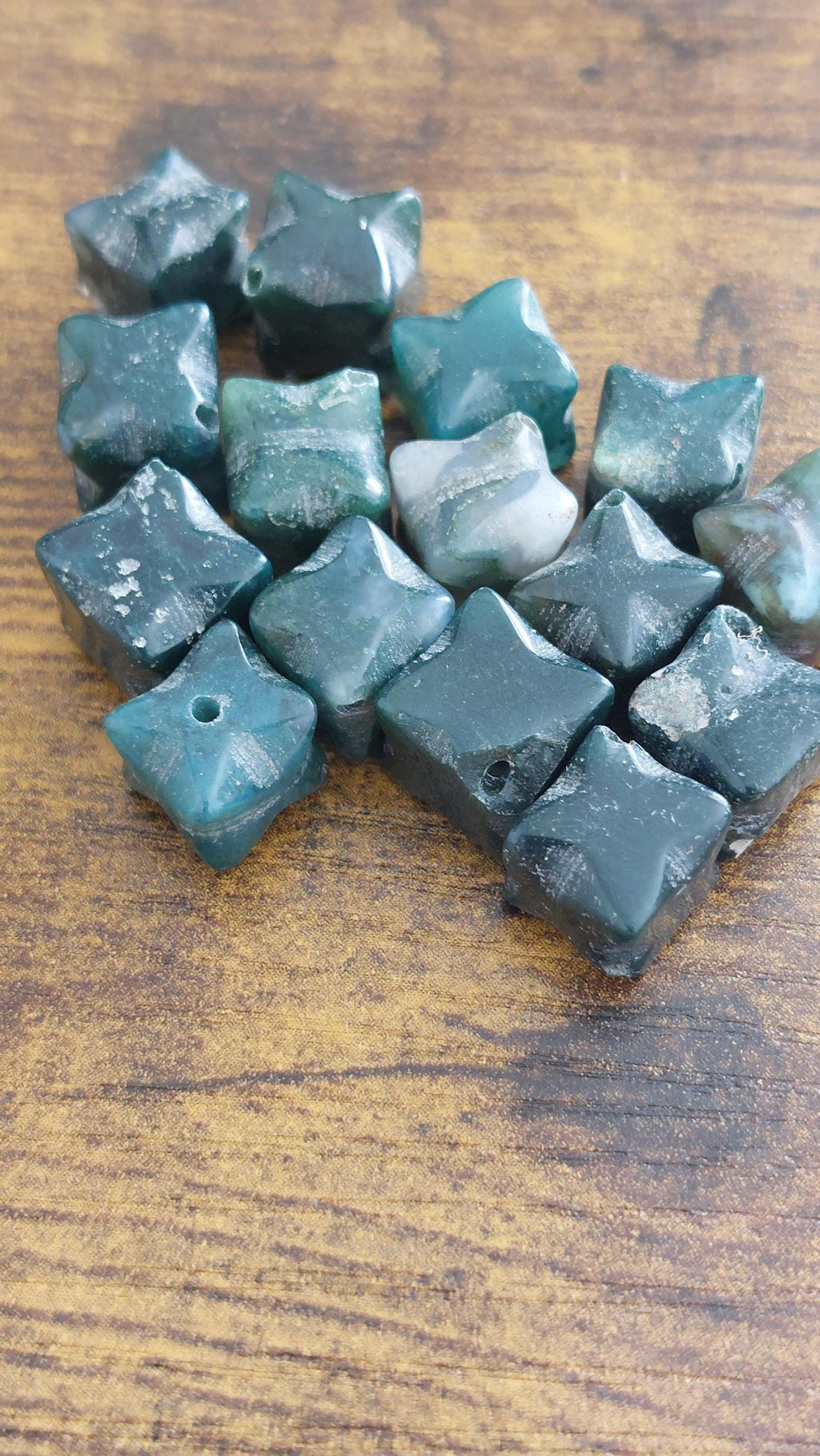 Natural Moss Agate Merkaba Beads 9mm — Pack of 8