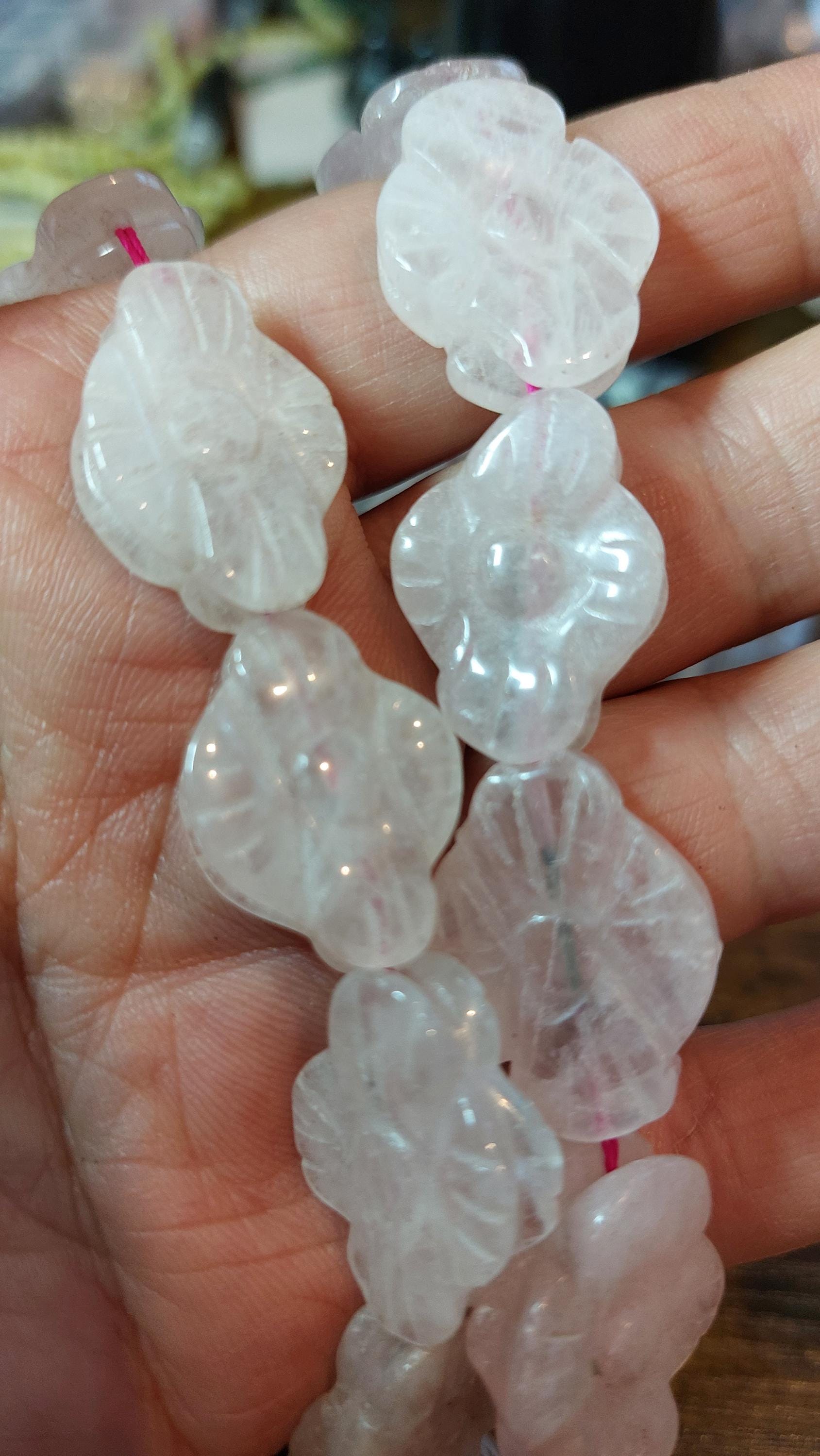Natural Rose Quartz Carved Flower Beads 22-24mm