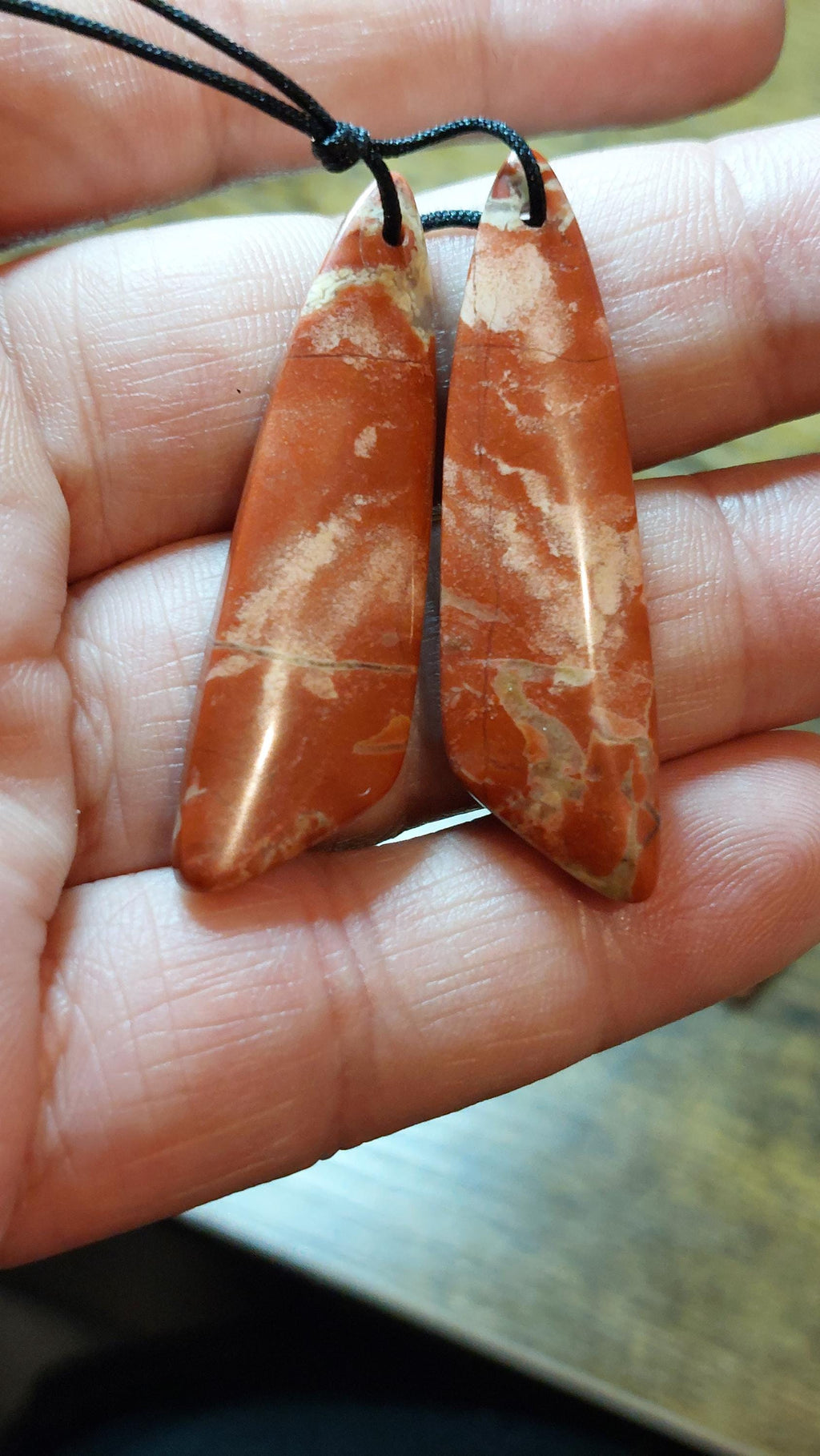 Natural Red Rainbow Jasper Wing Pendants (Pair)