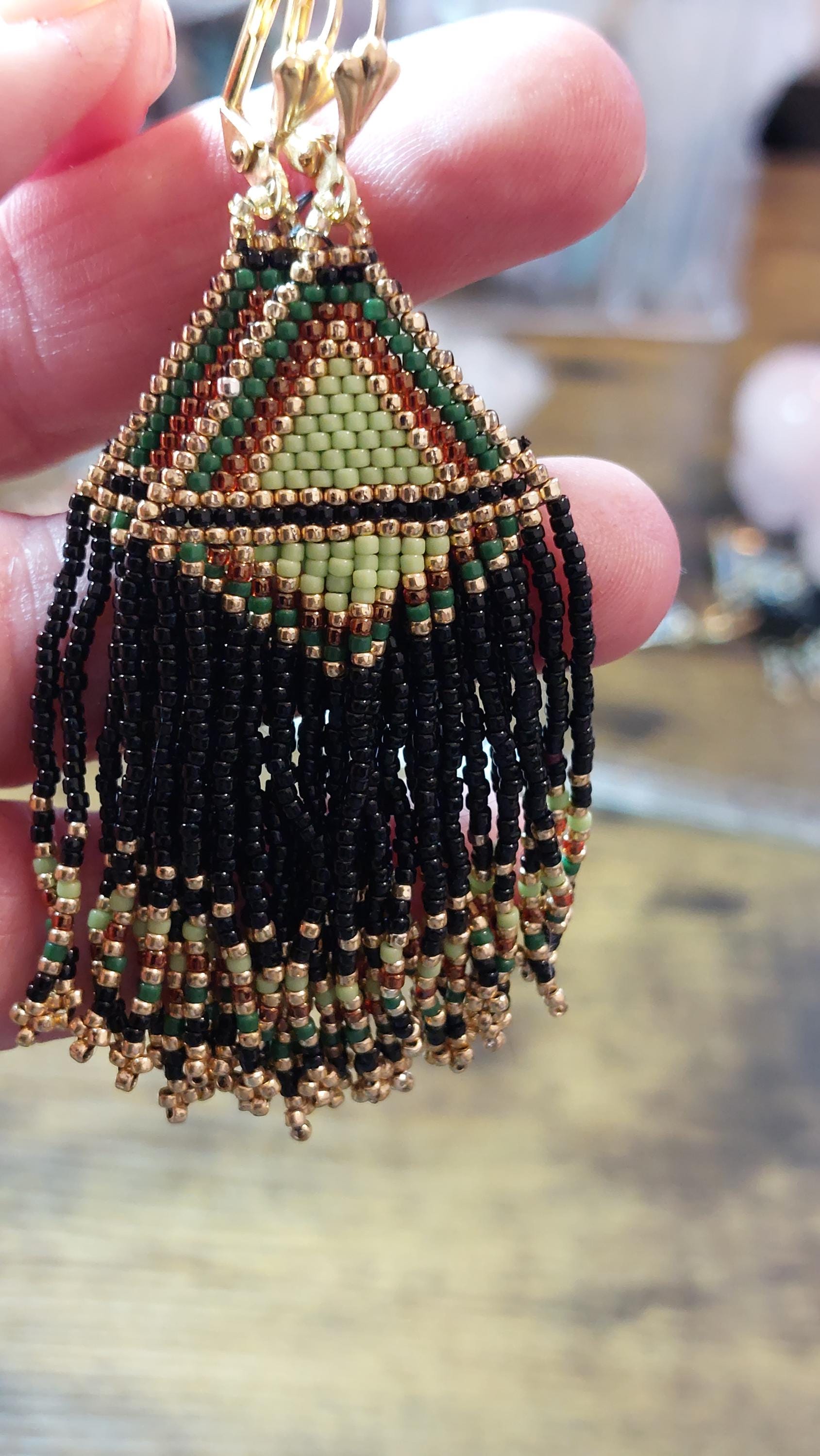 Handmade Long Earrings made with Japanese Seed Beads