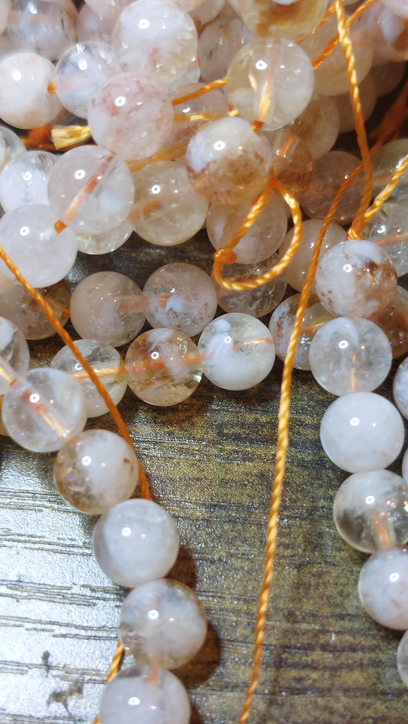Natural Citrine on White Quartz Matrix Beads 6mm