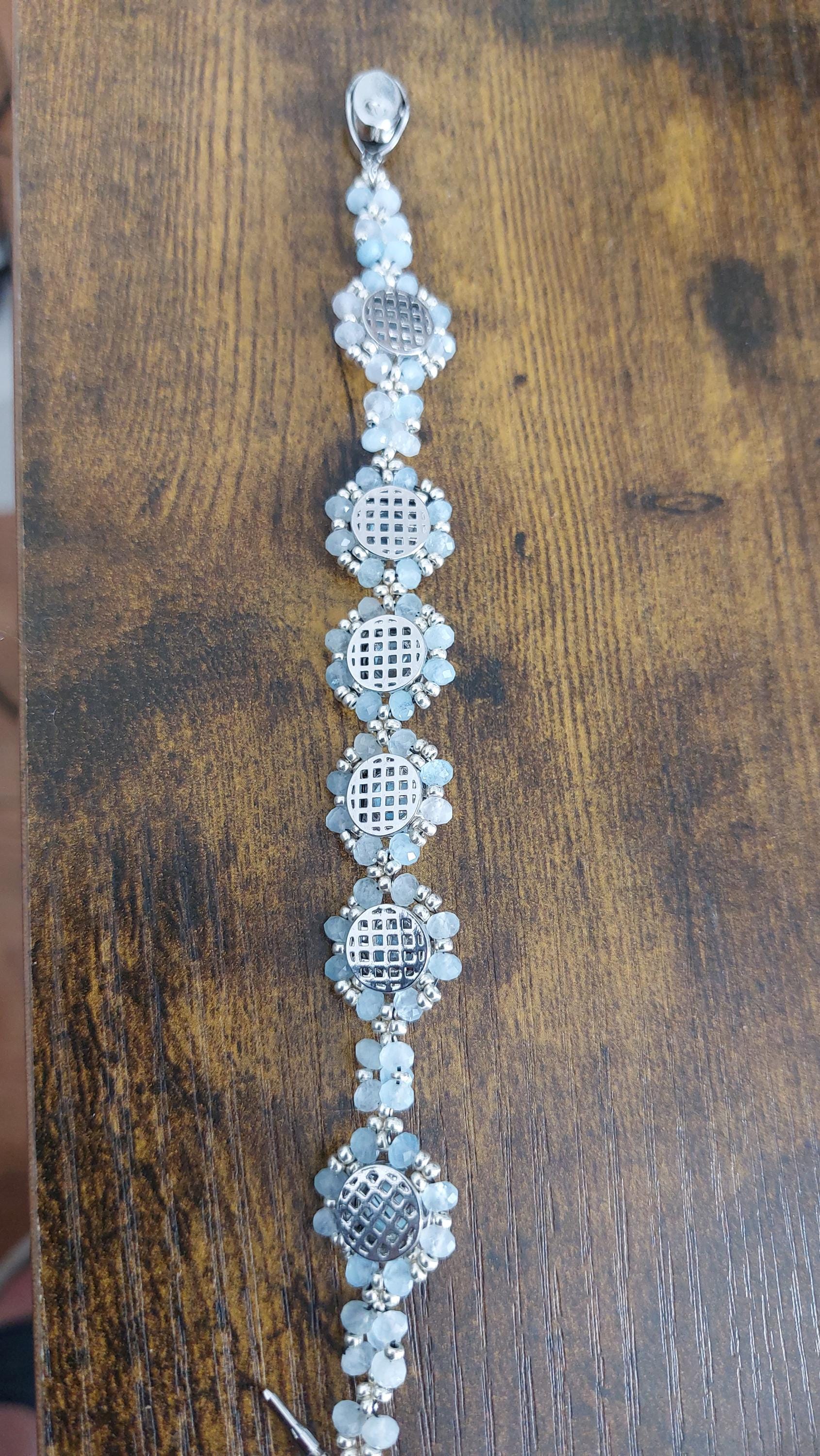 Aquamarine Beaded Bracelet: CZ & Miyuki Seed Bead Links