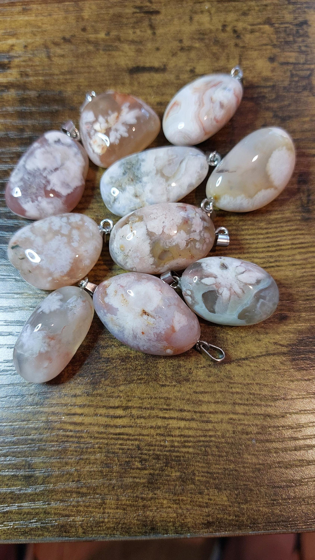 Natural Cherry Blossom Agate Pendants