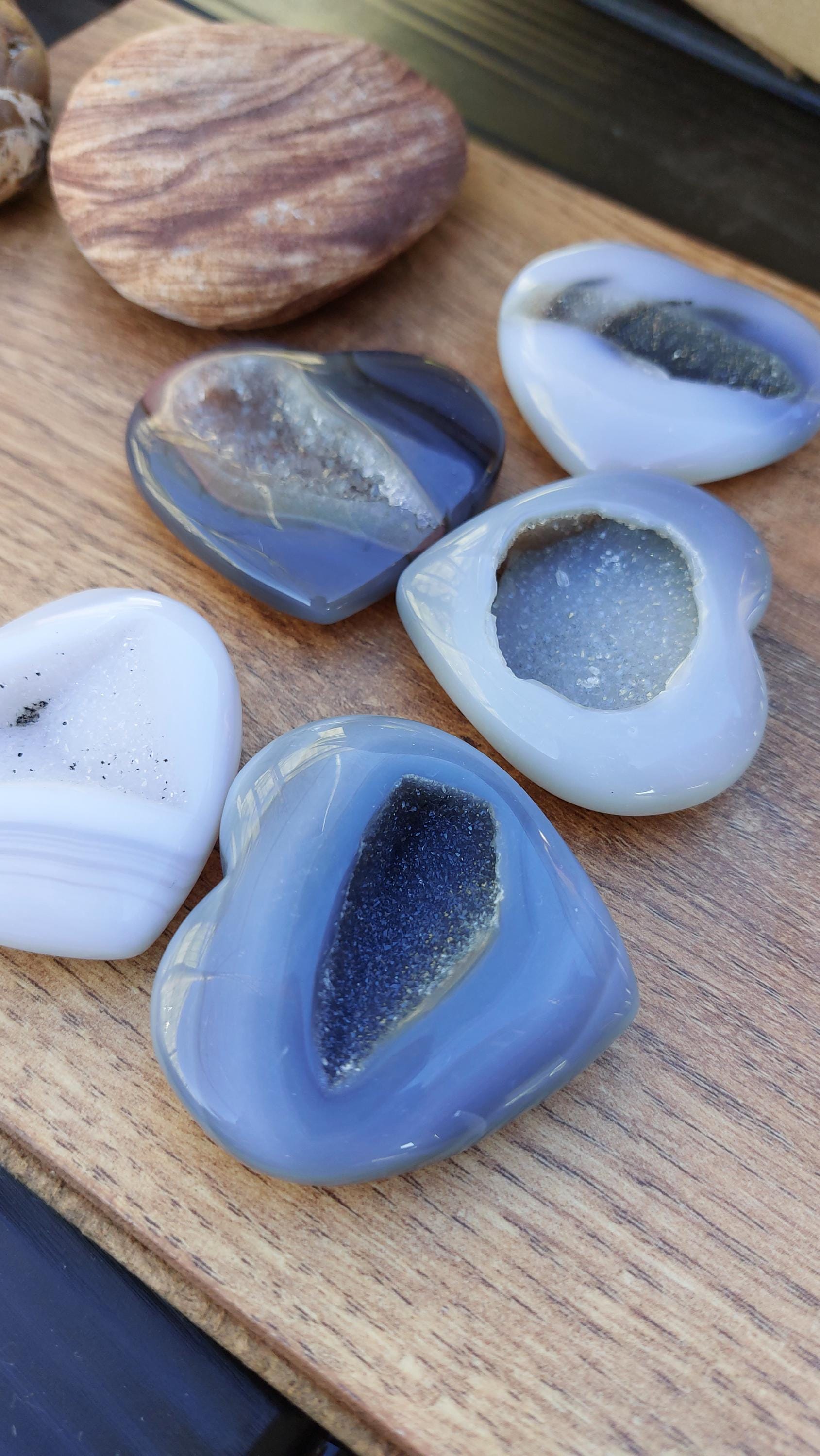 natural grey agate hearts with druzy