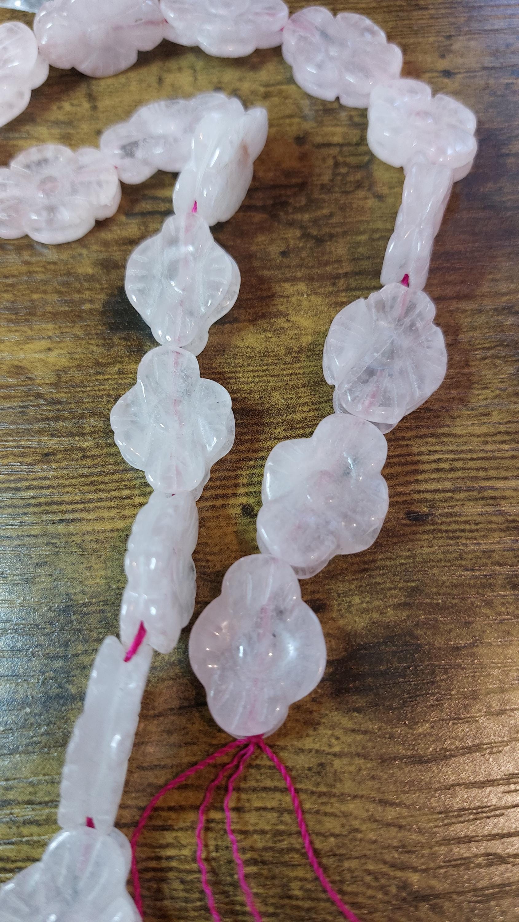 Natural Rose Quartz Carved Flower Beads 22-24mm