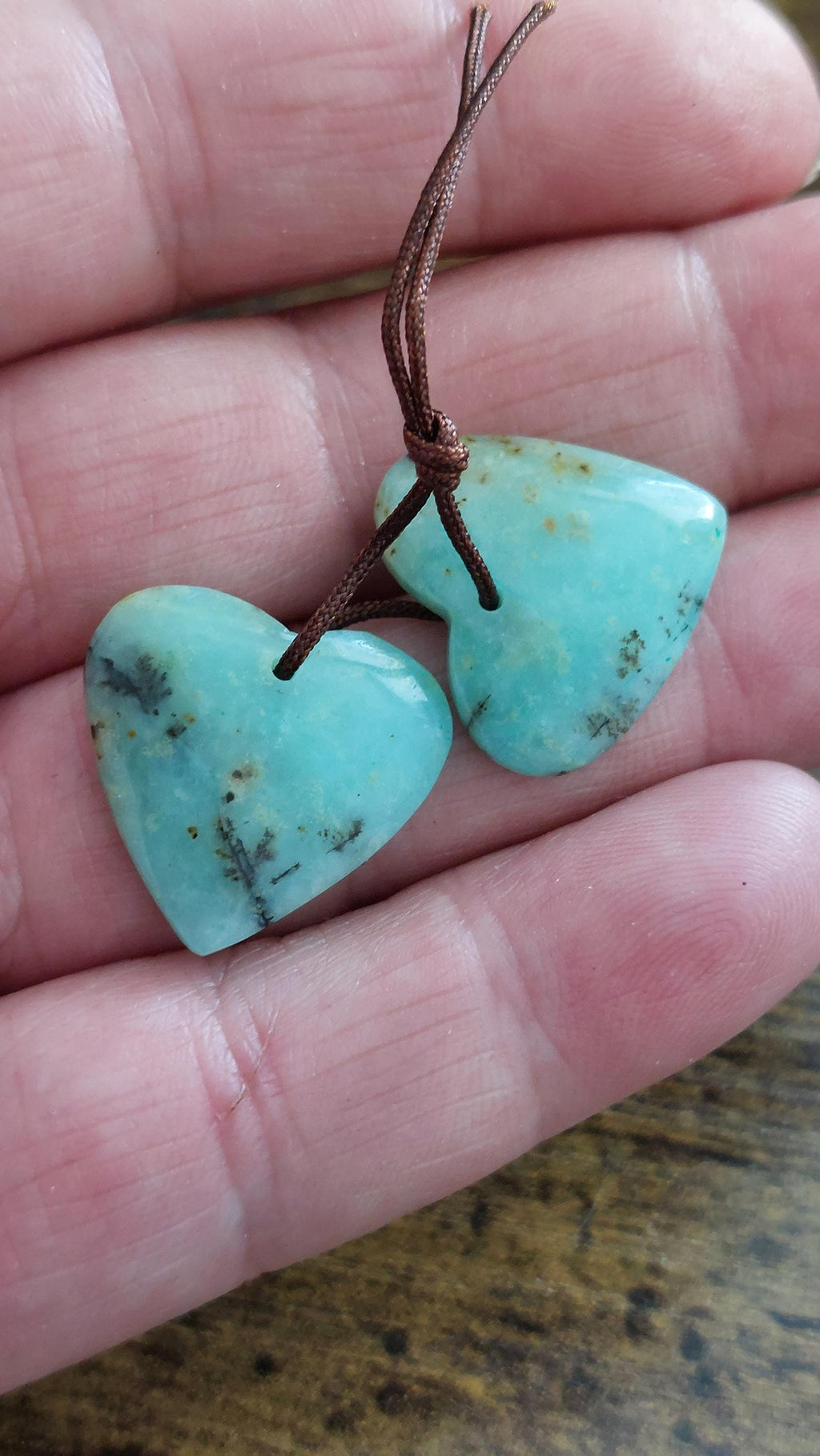 natural African Turquoise pendants hearts pair