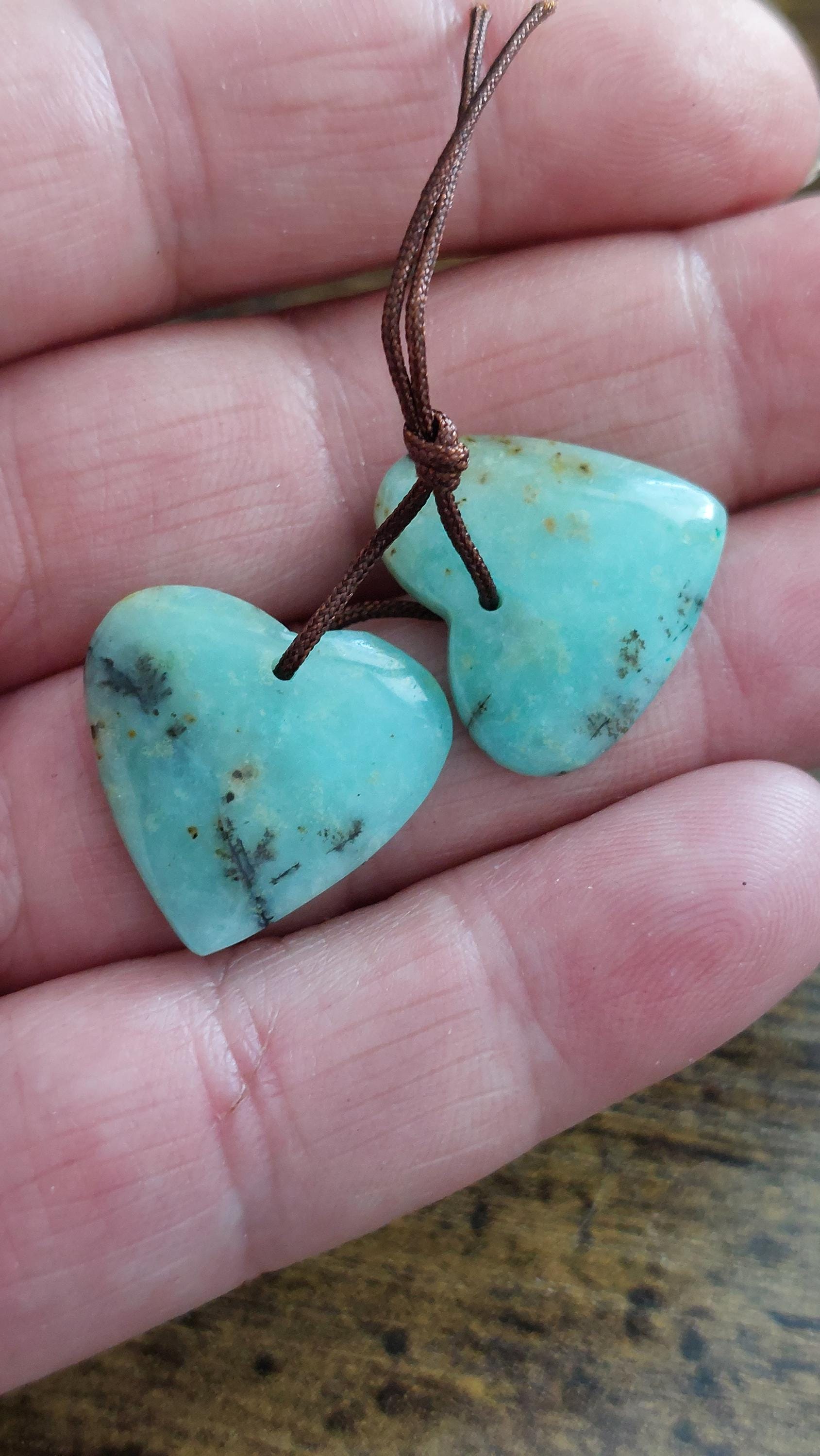 natural African Turquoise pendants hearts pair