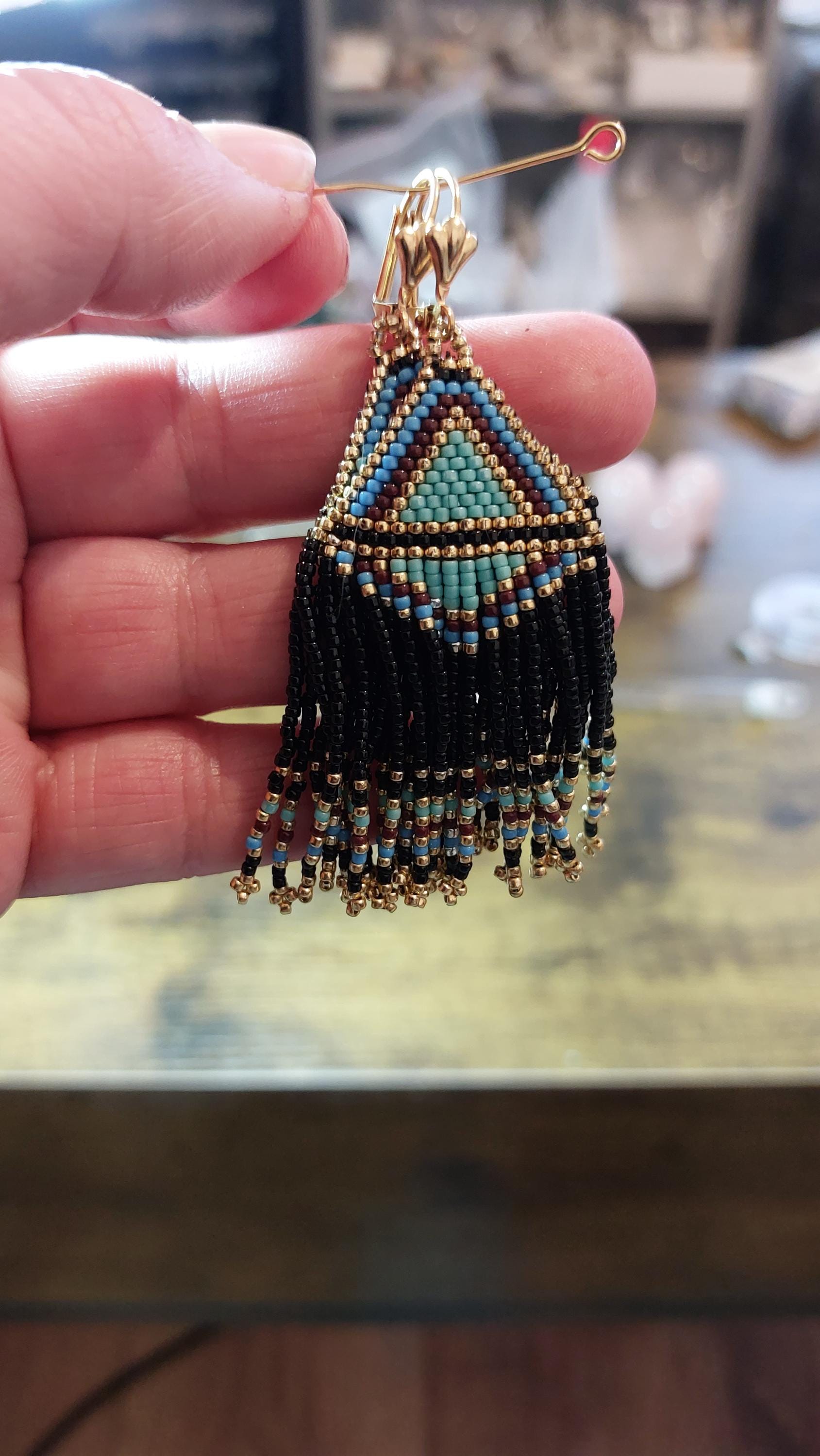 Handmade Long Earrings made with Japanese Seed Beads