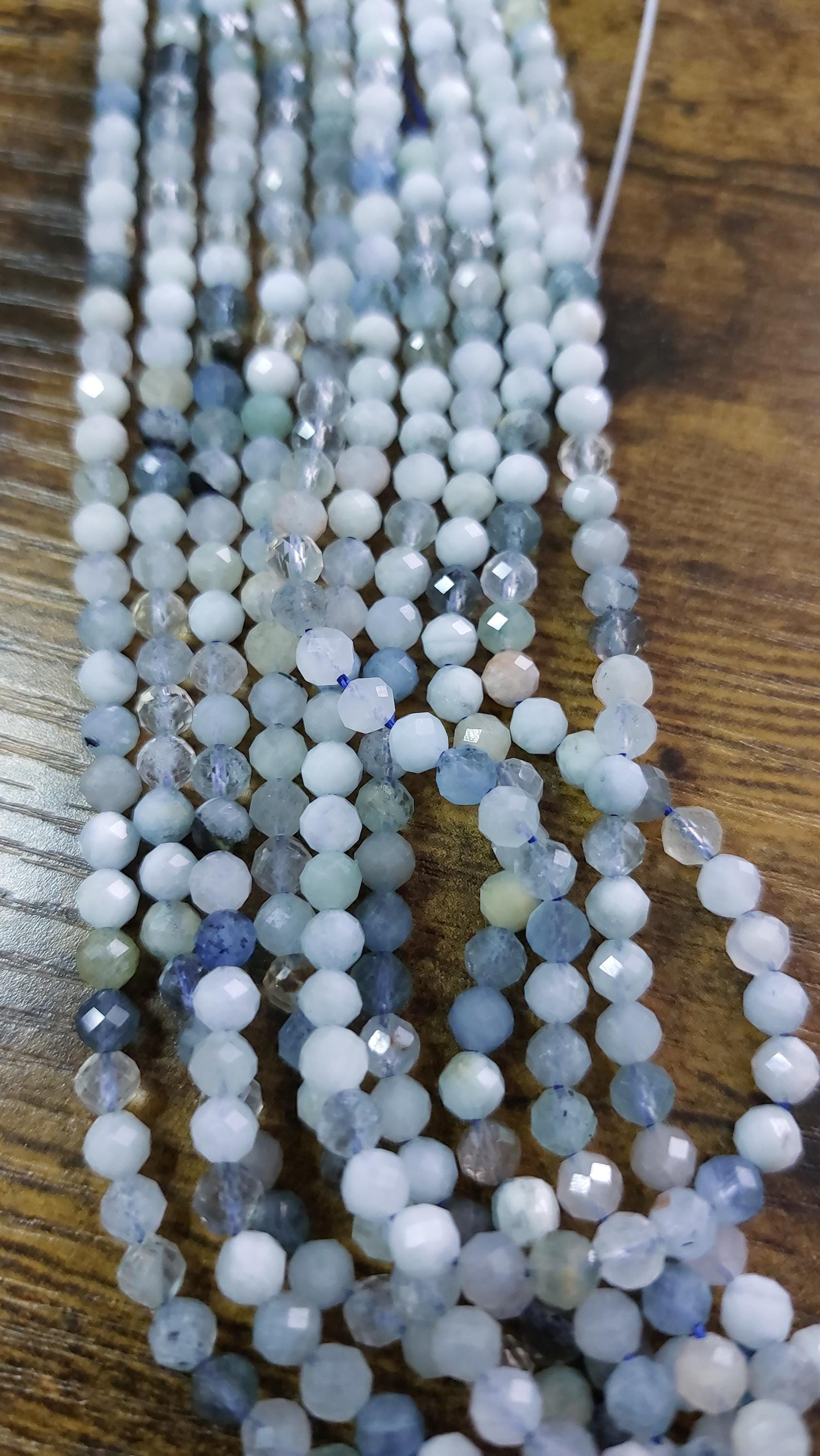 Natural Aquamarine & Quartz Mix Faceted Beads 4mm