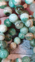 10mm natural Green Line Jasper beads, 15" strand