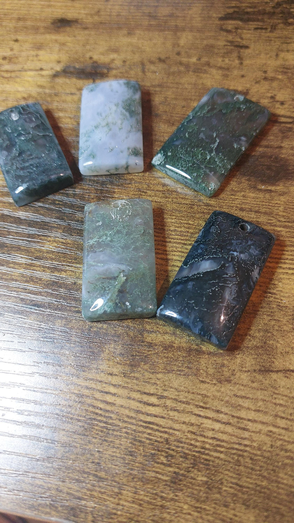 Natural Moss Agate Rectangle Pendant 33x20mm