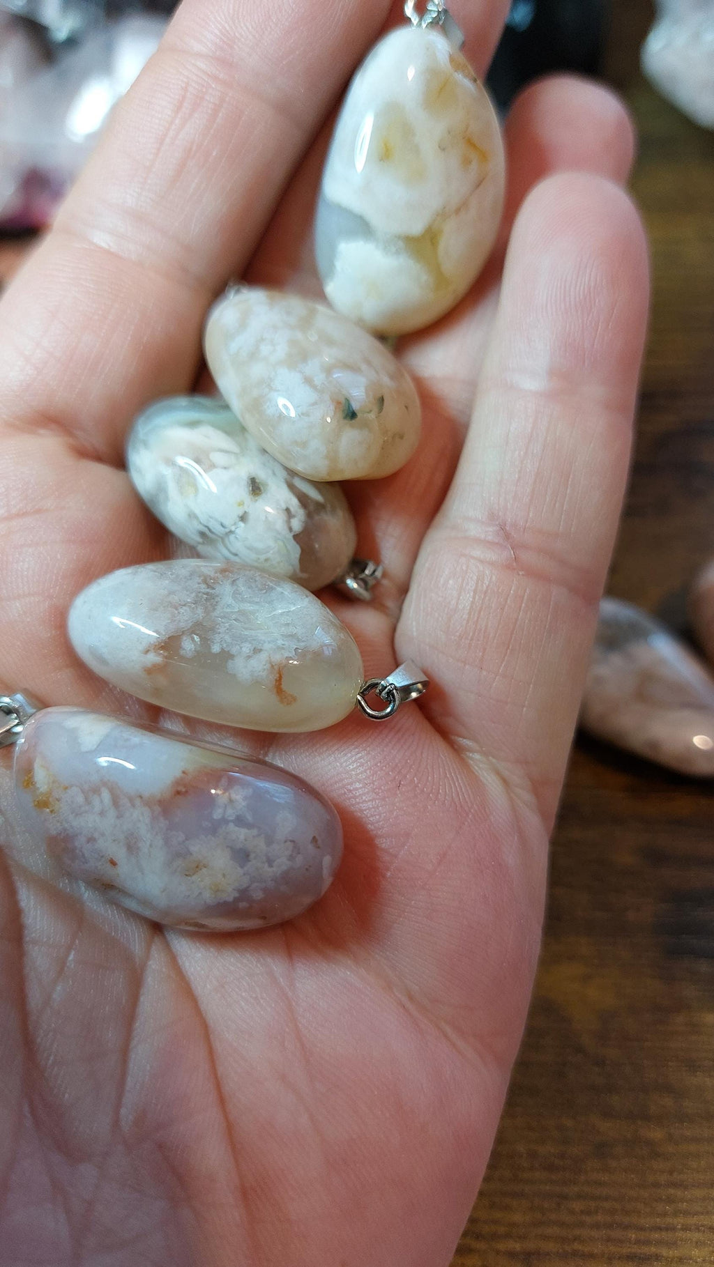 Natural Cherry Blossom Agate Pendants