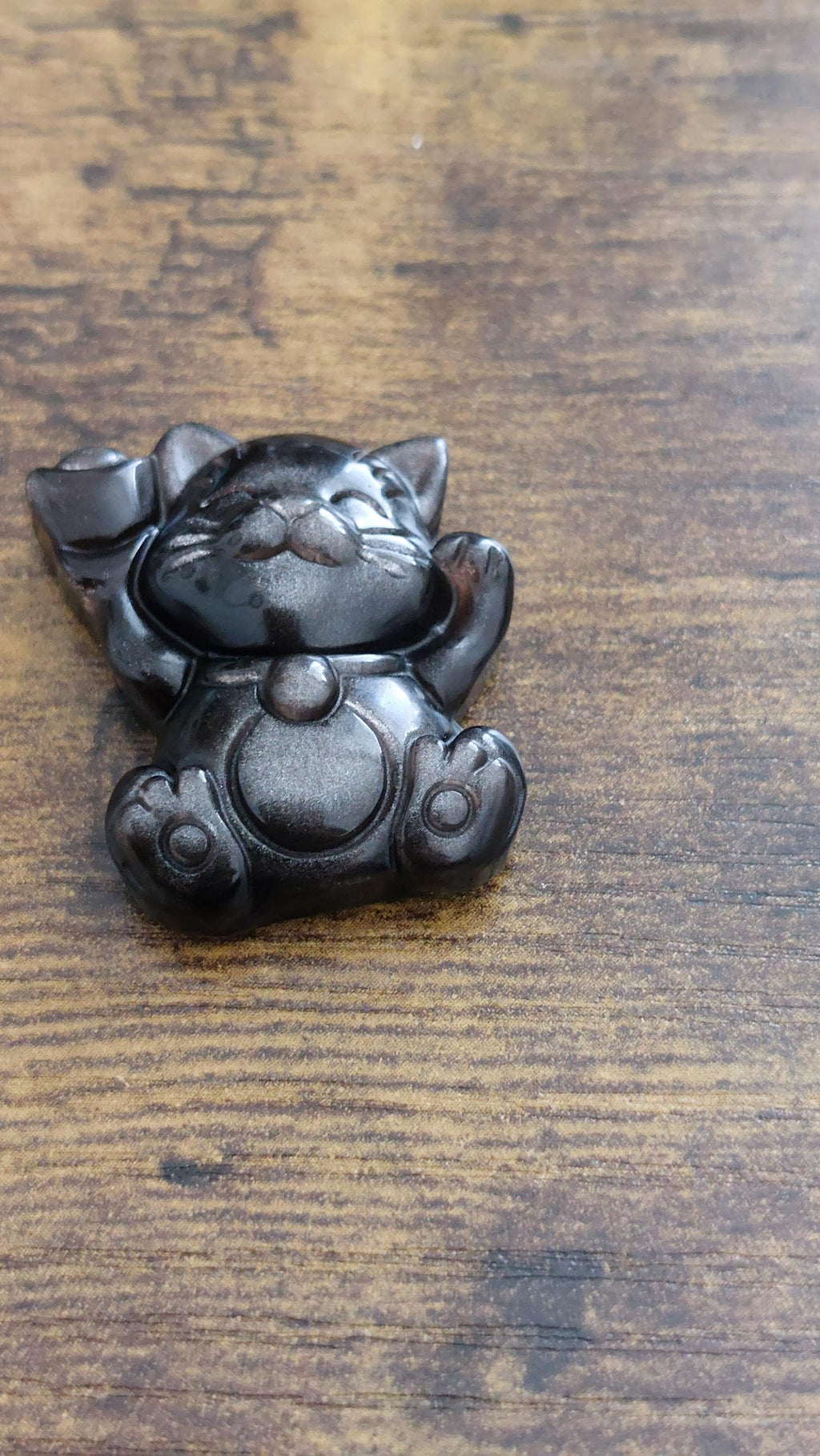 natural silver obsidian pendant fortune cat