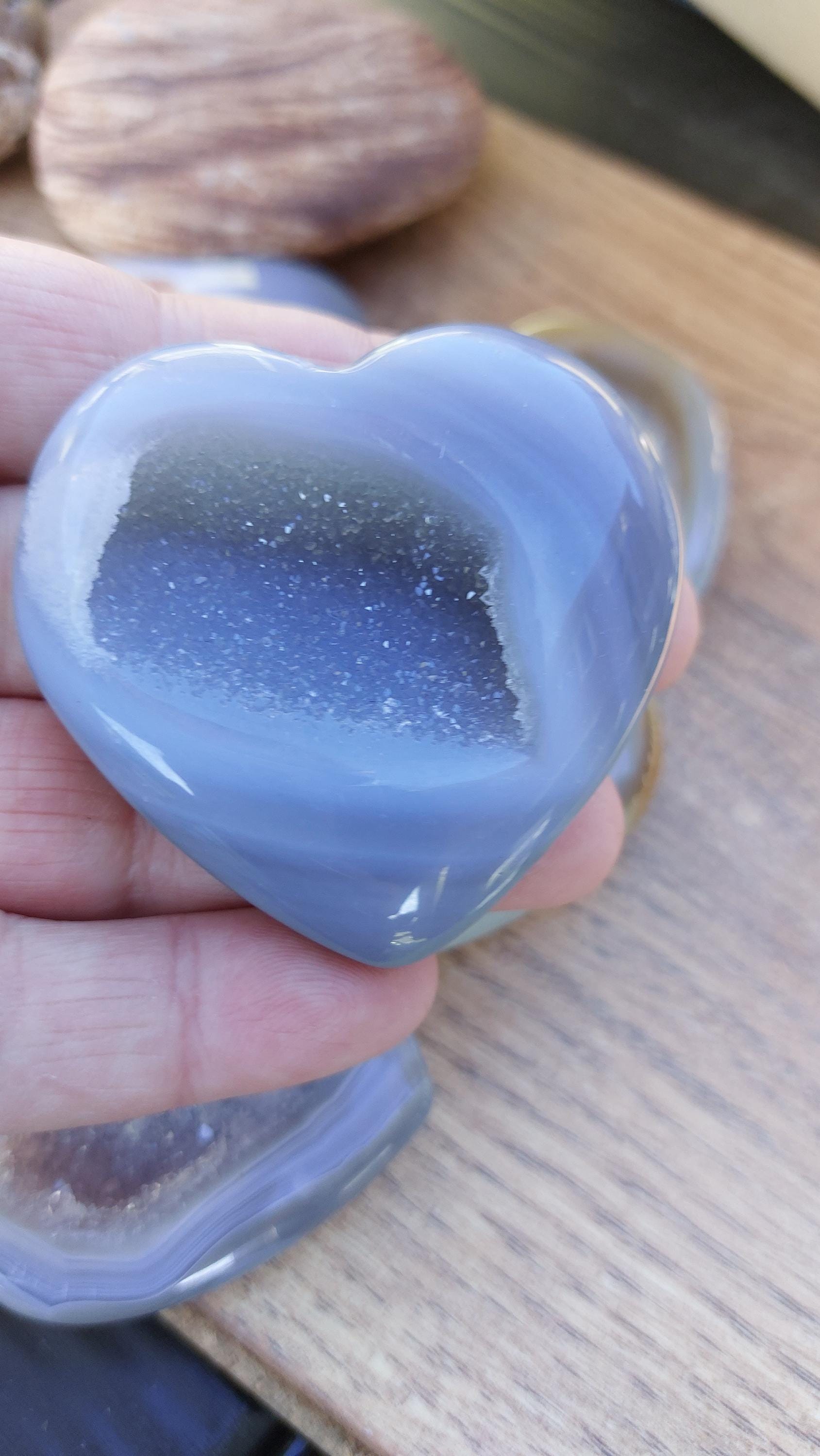 natural grey agate hearts with druzy