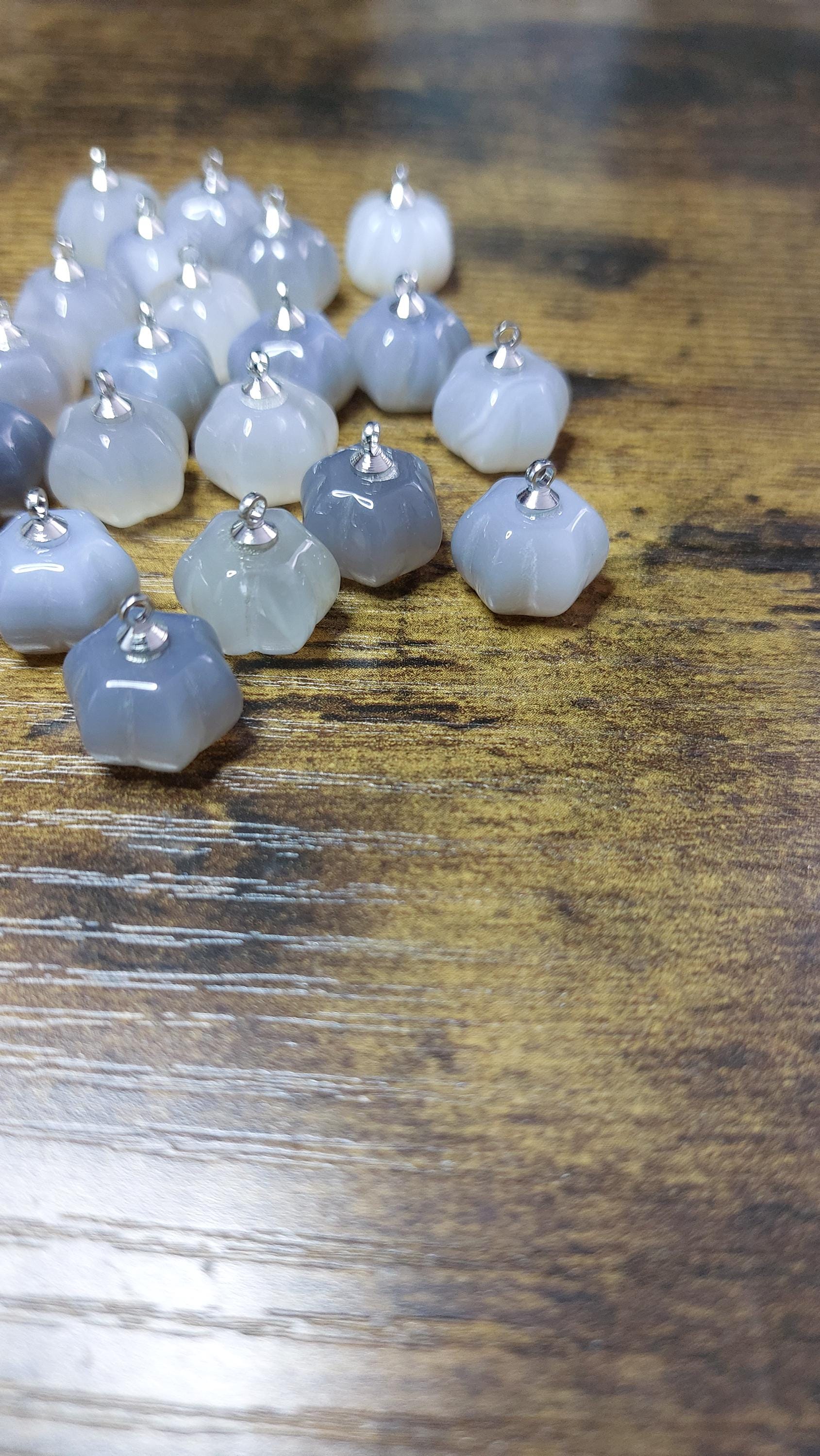 Natural Grey Agate Pumpkin Charm with Brass Bail 14mm