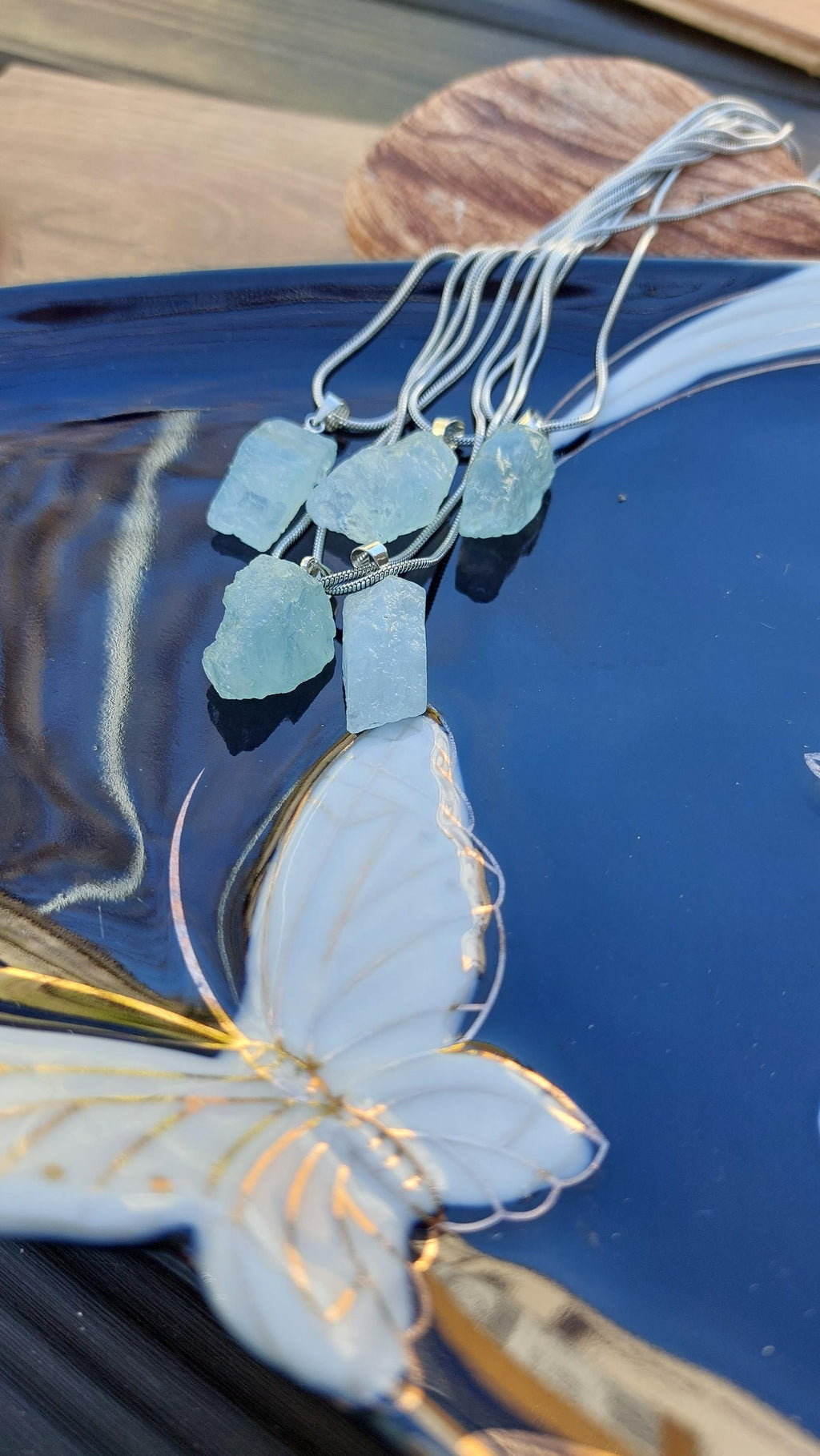 natural aquamarine rough nuggets pendants with stainless steel chains