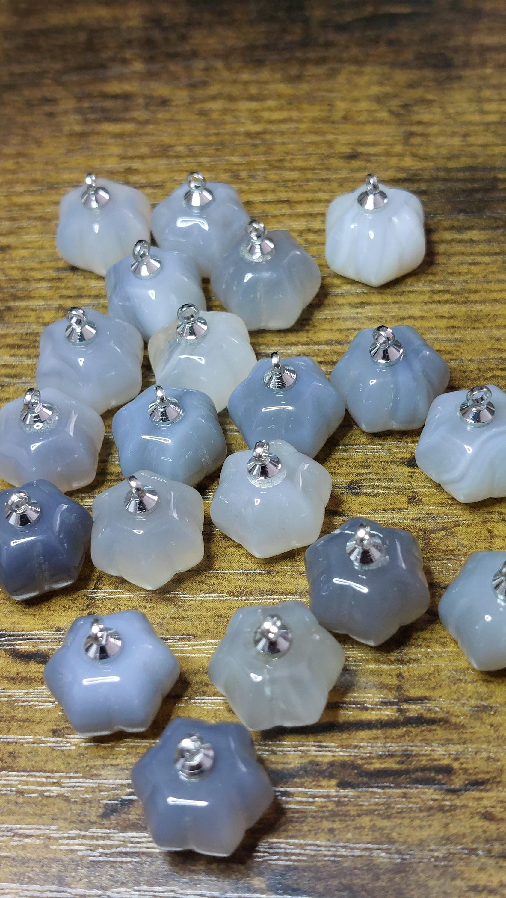 Natural Grey Agate Pumpkin Charm with Brass Bail 14mm