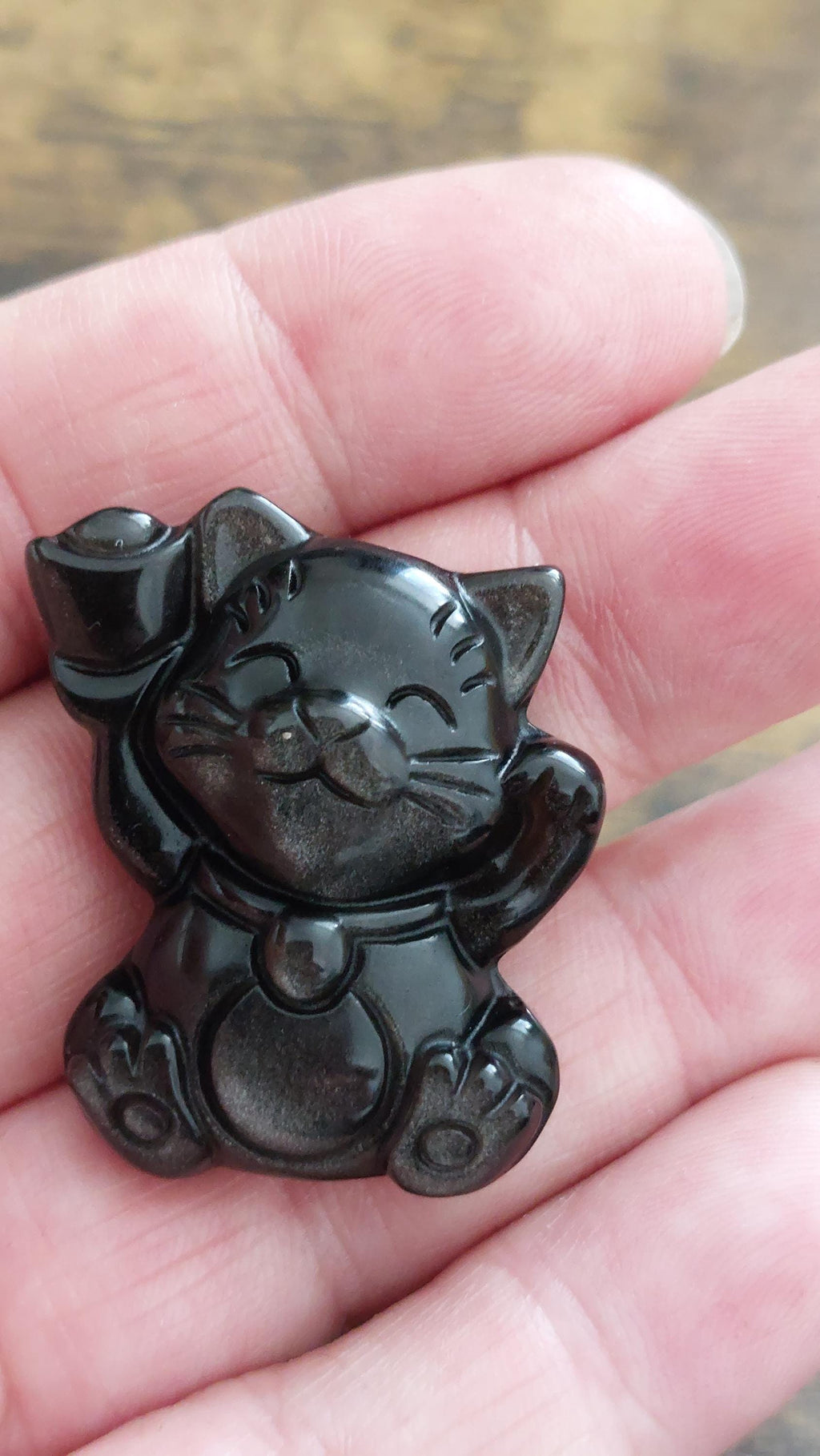 natural silver obsidian pendant fortune cat