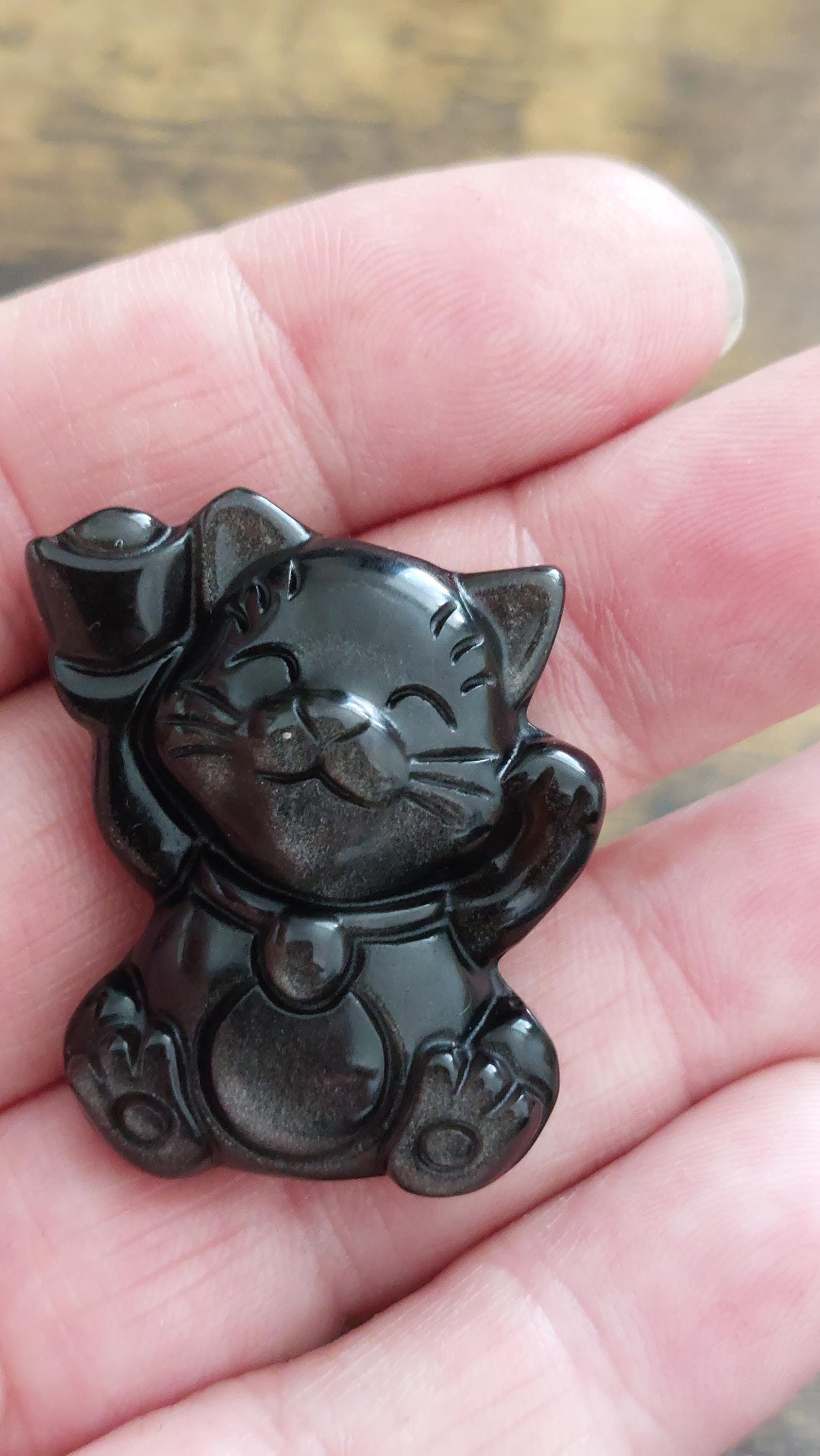 natural silver obsidian pendant fortune cat