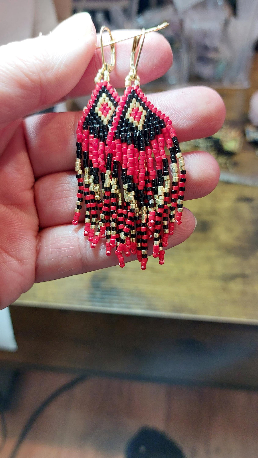 red seed beads earrings