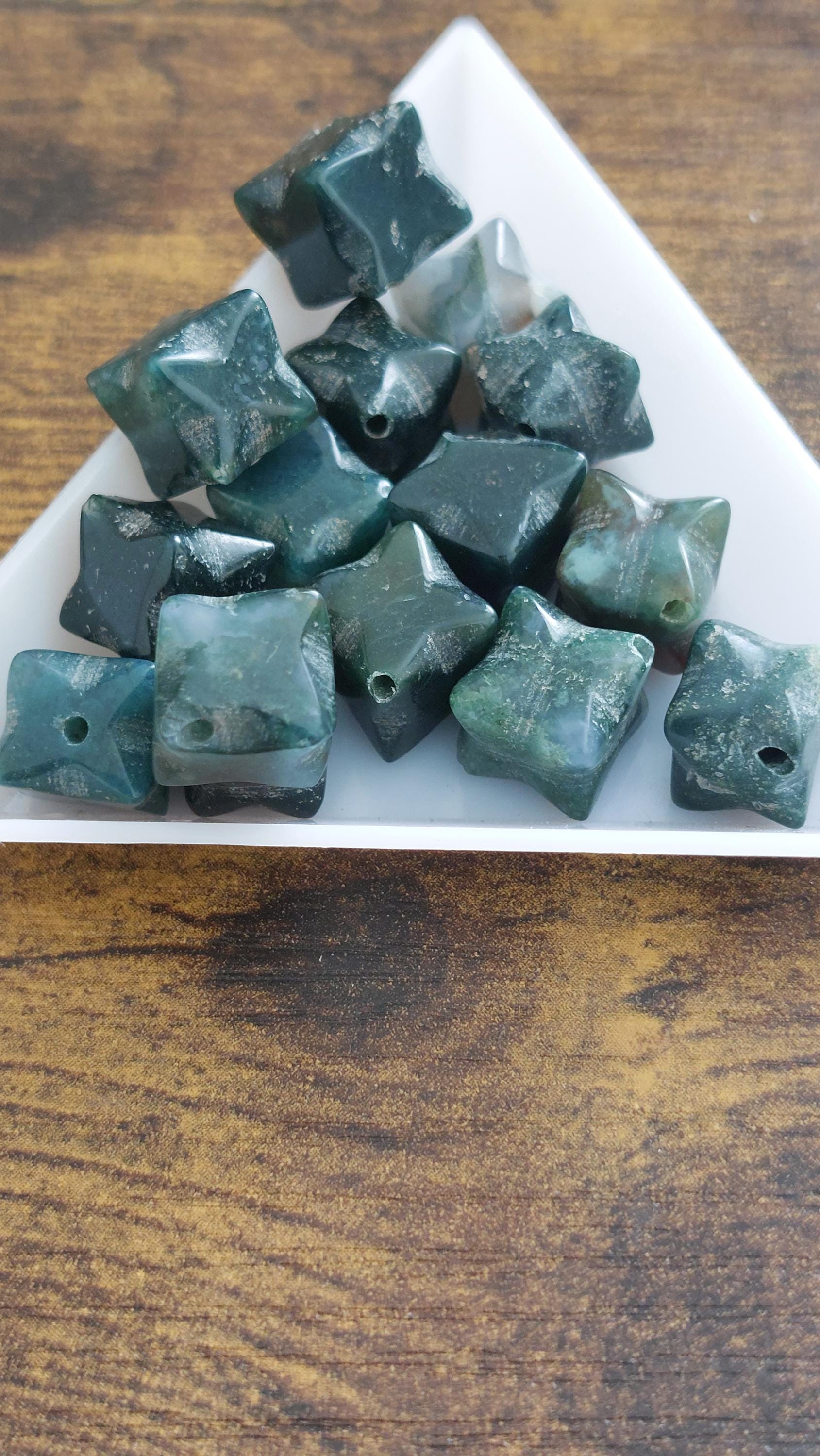 Natural Moss Agate Merkaba Beads 9mm — Pack of 8