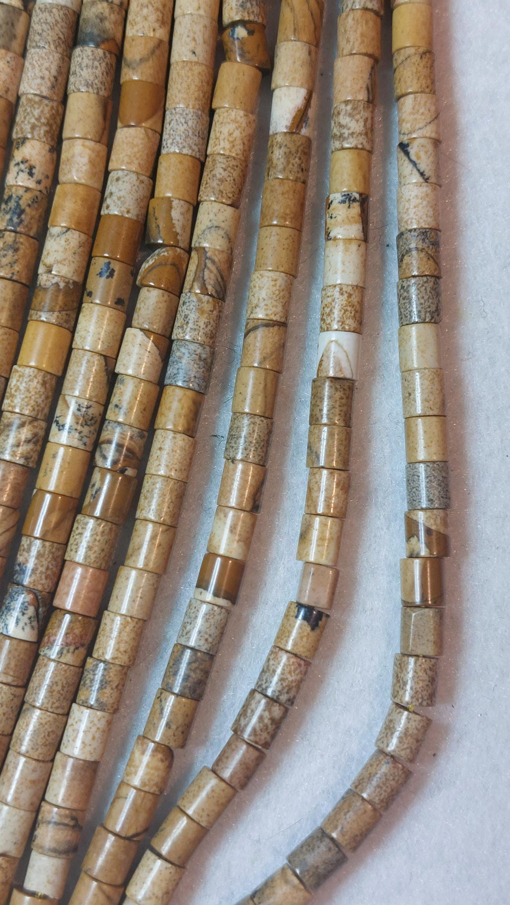 Natural Picture jasper 4mm tube beads, strand of 15"