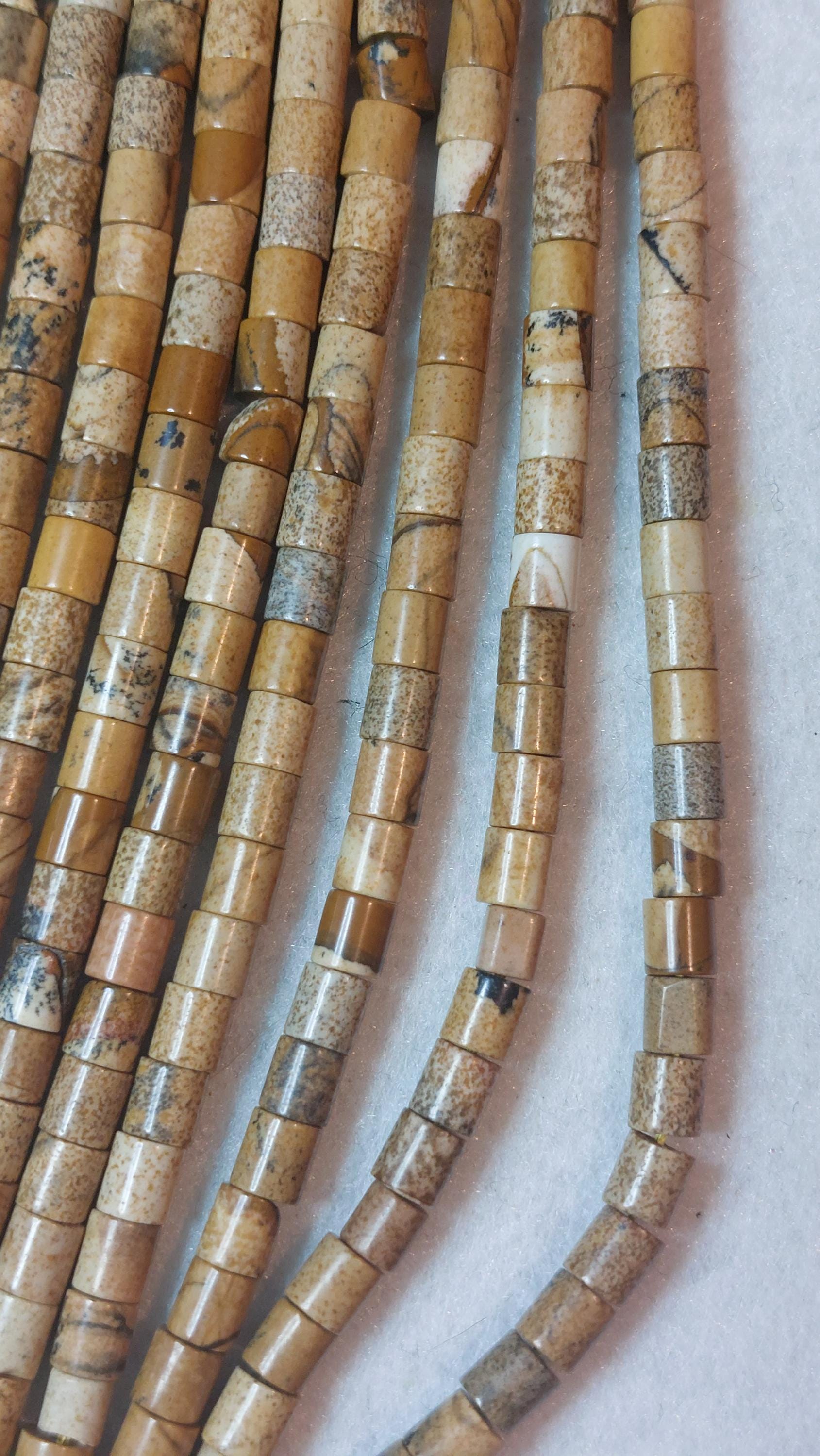 Natural Picture jasper 4mm tube beads, strand of 15"