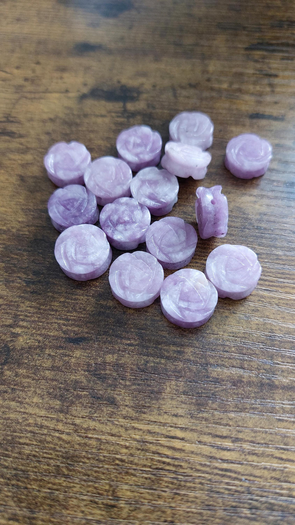 natural Lepidolite Rose carved beads 14mm