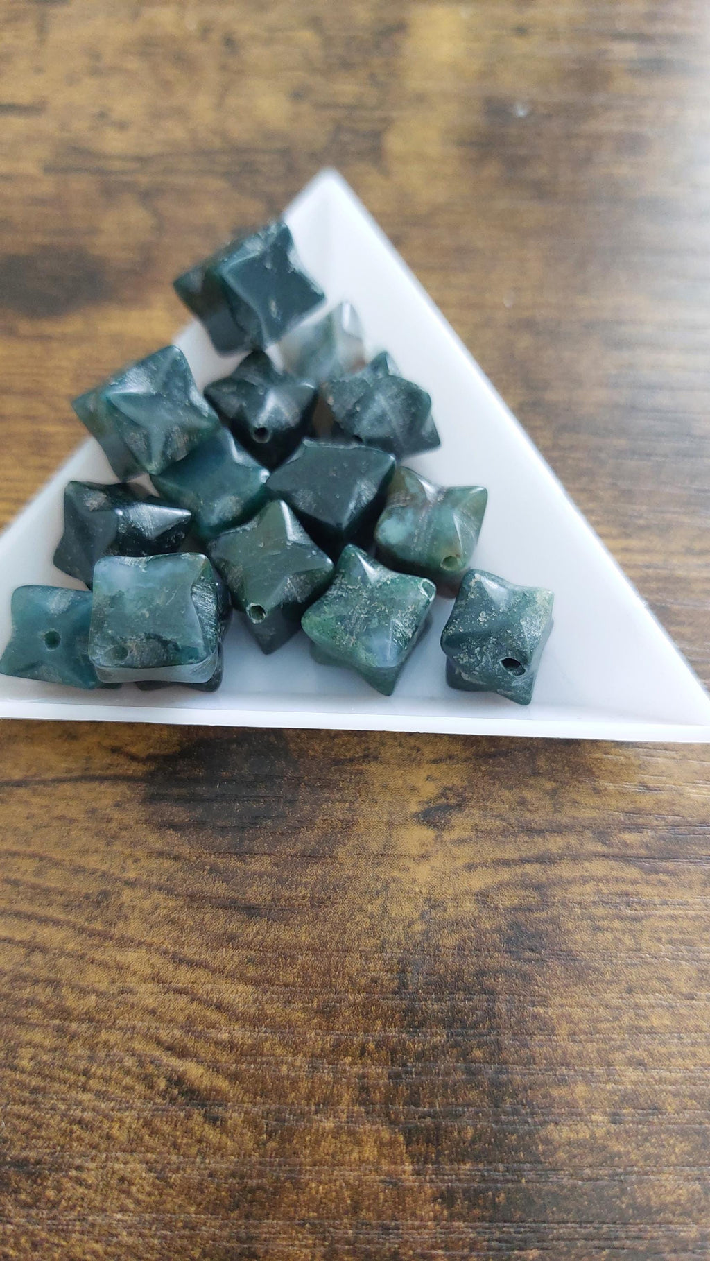Natural Moss Agate Merkaba Beads 9mm — Pack of 8