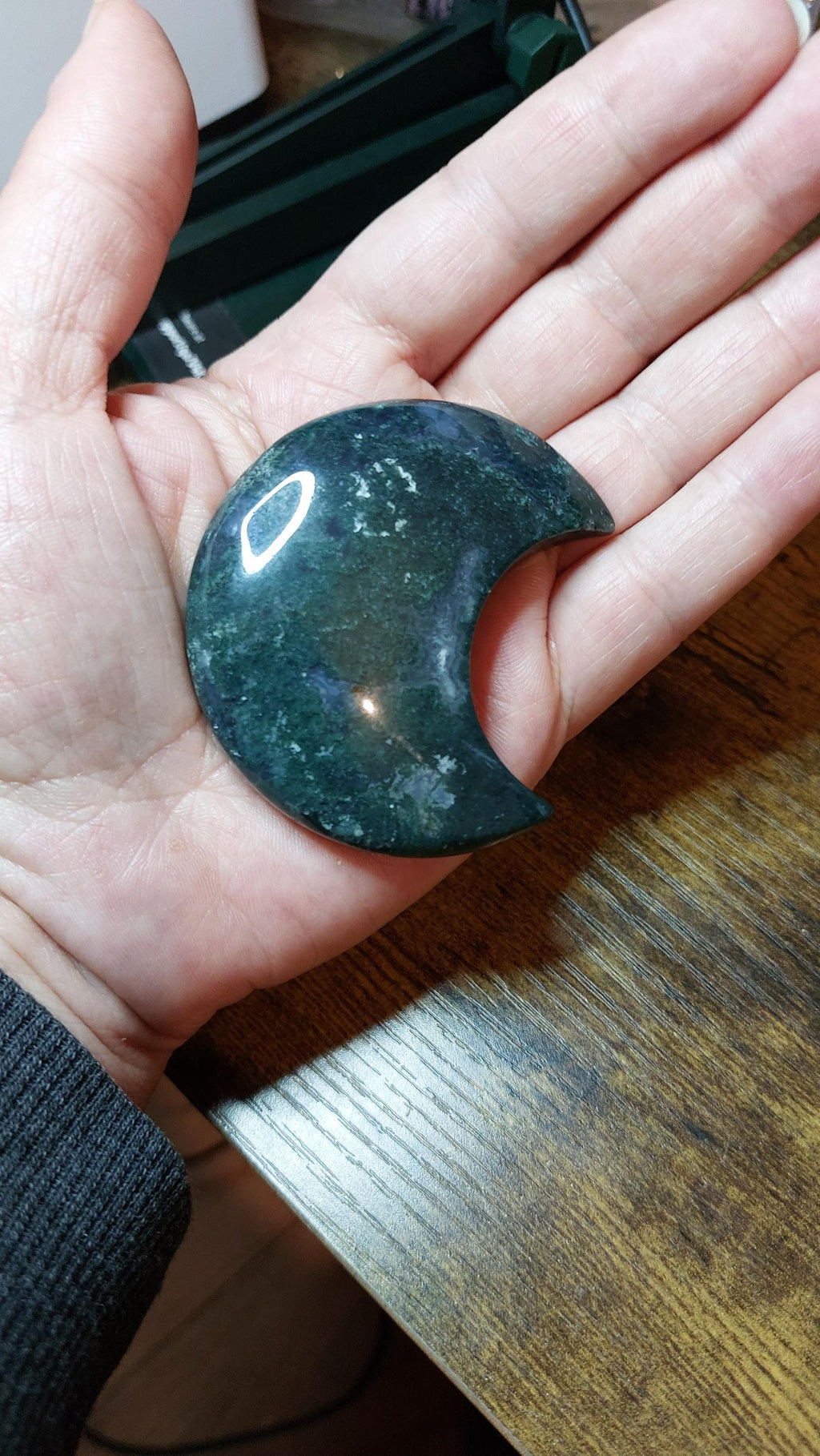 Natural Moss Agate moon