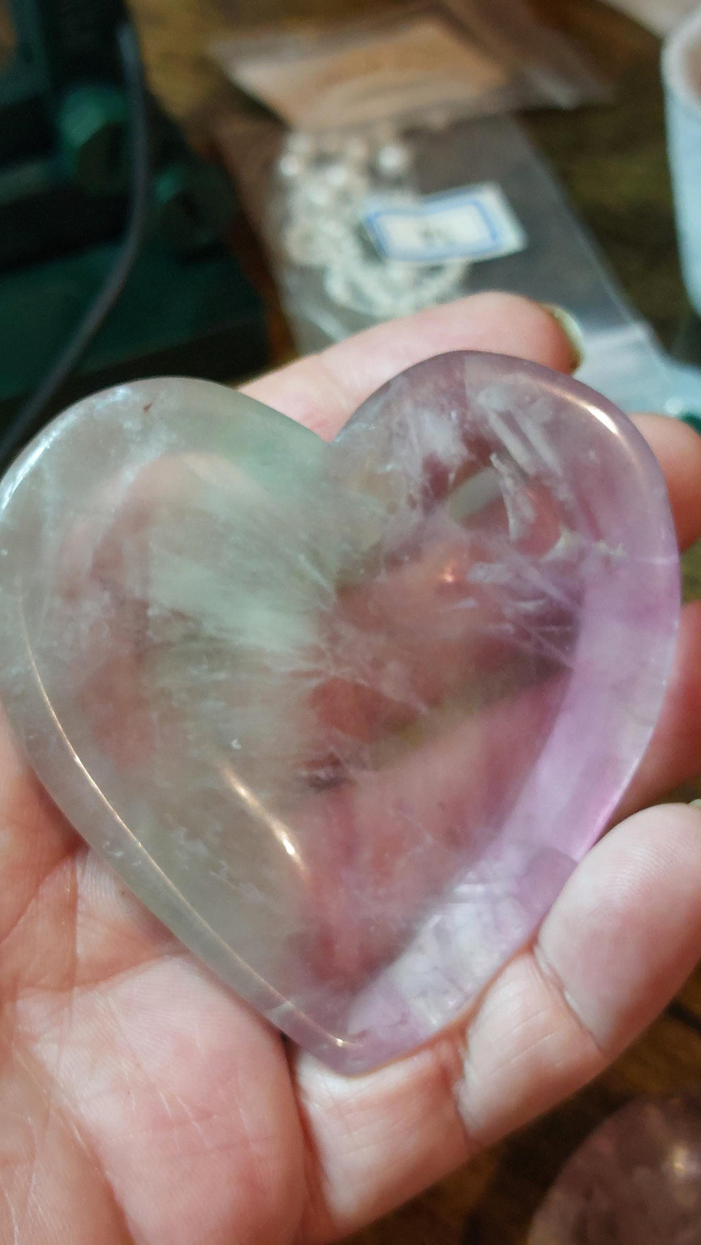 Natural fluorite carved heart plate