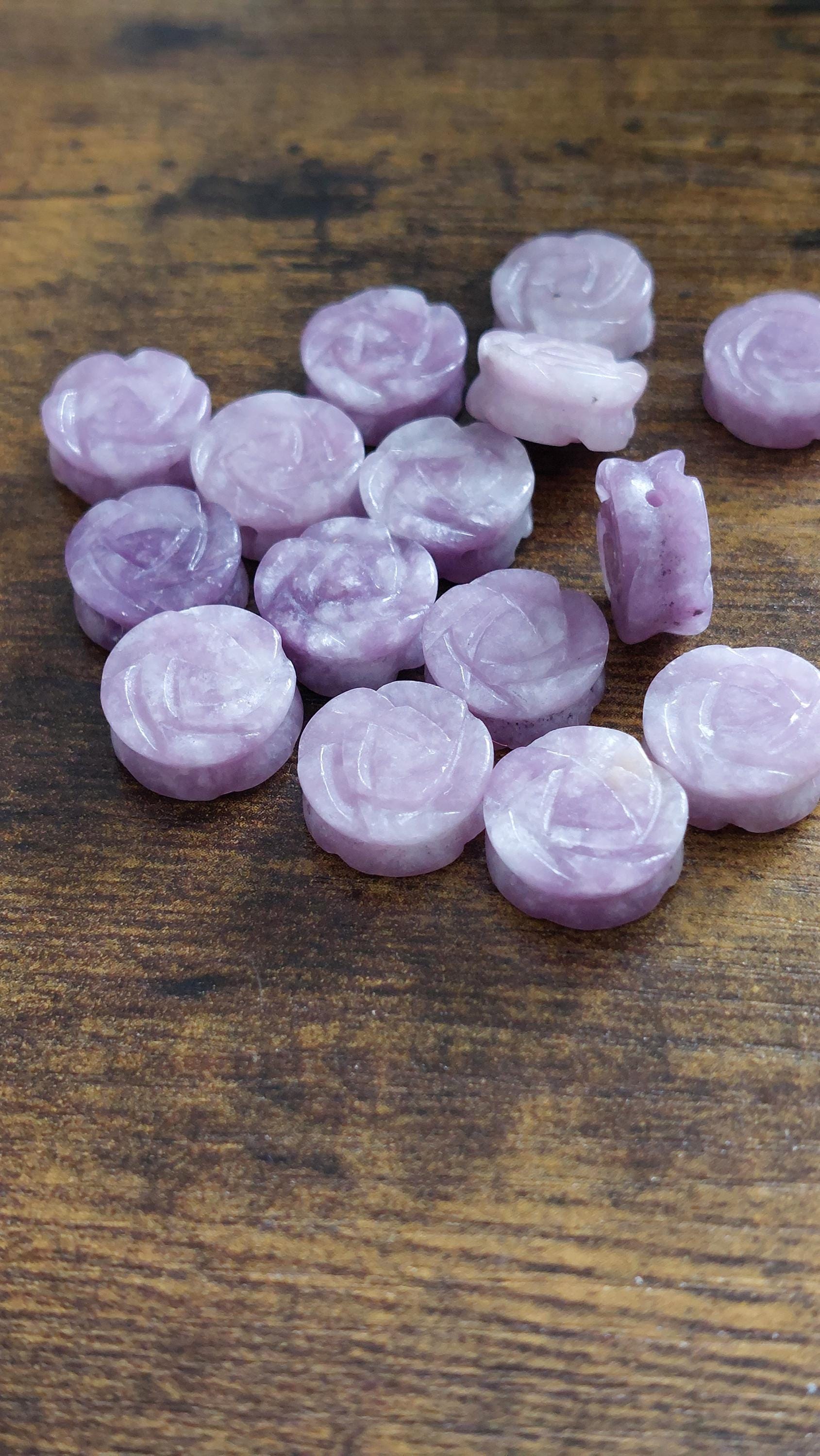 natural Lepidolite Rose carved beads 14mm