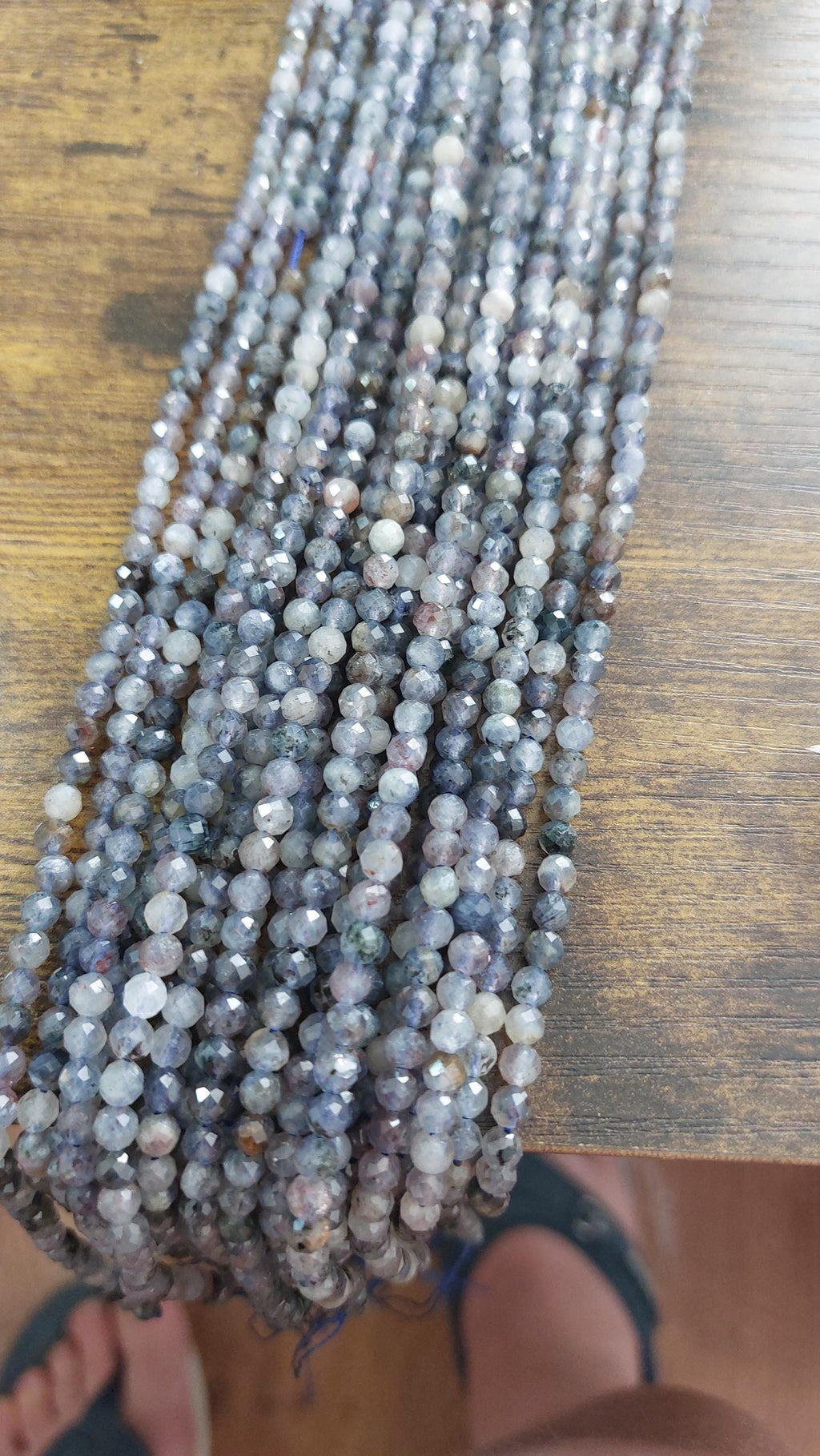 Natural Mixed Iolite & Rutilated Quartz Faceted Beads 4mm