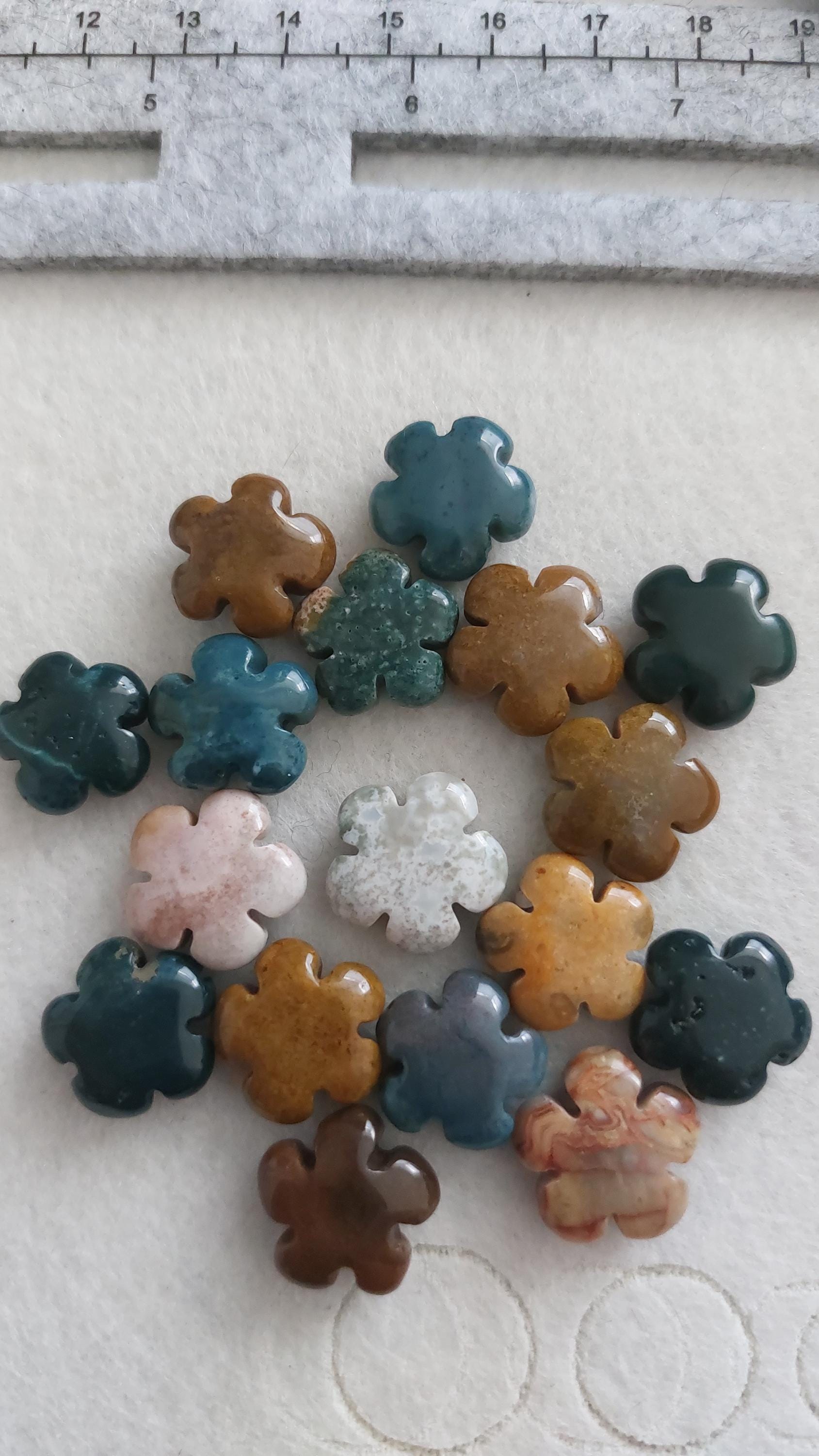 Natural Gemstone Flower Beads 14mm