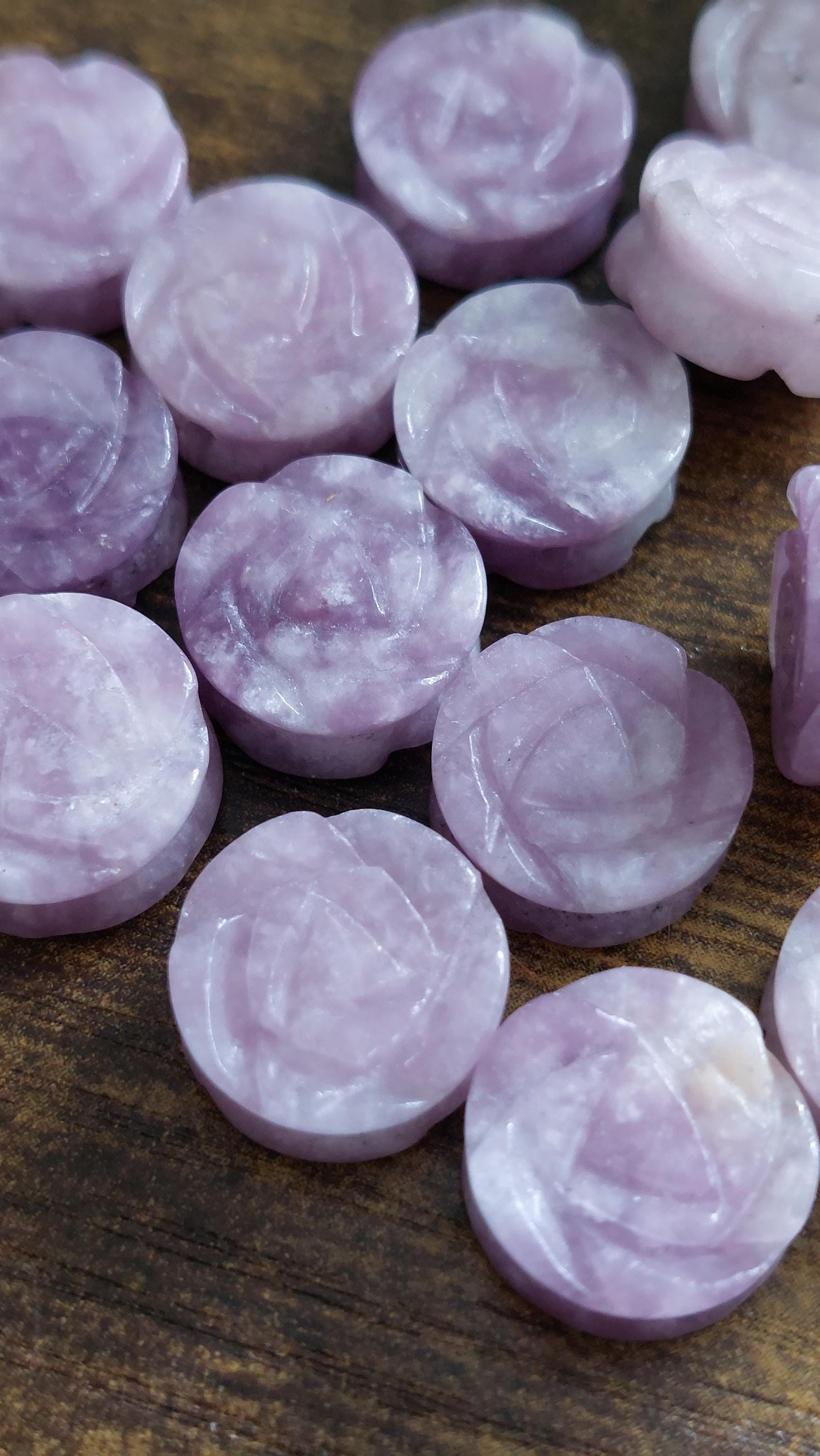 natural Lepidolite Rose carved beads 14mm