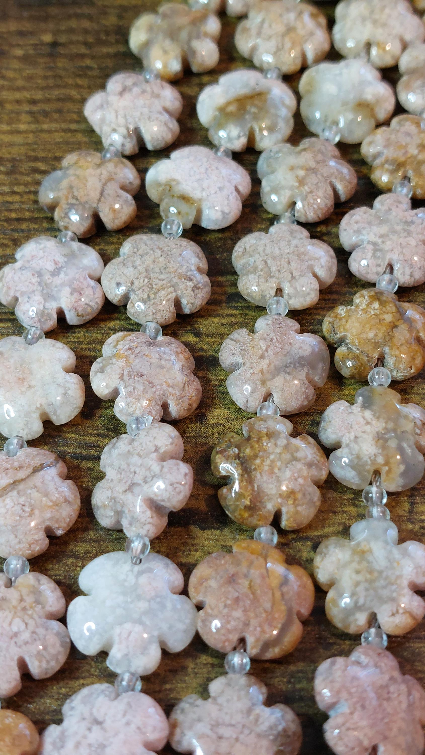 2 natural pink ocean jasper/ocean agate 5 petal flower