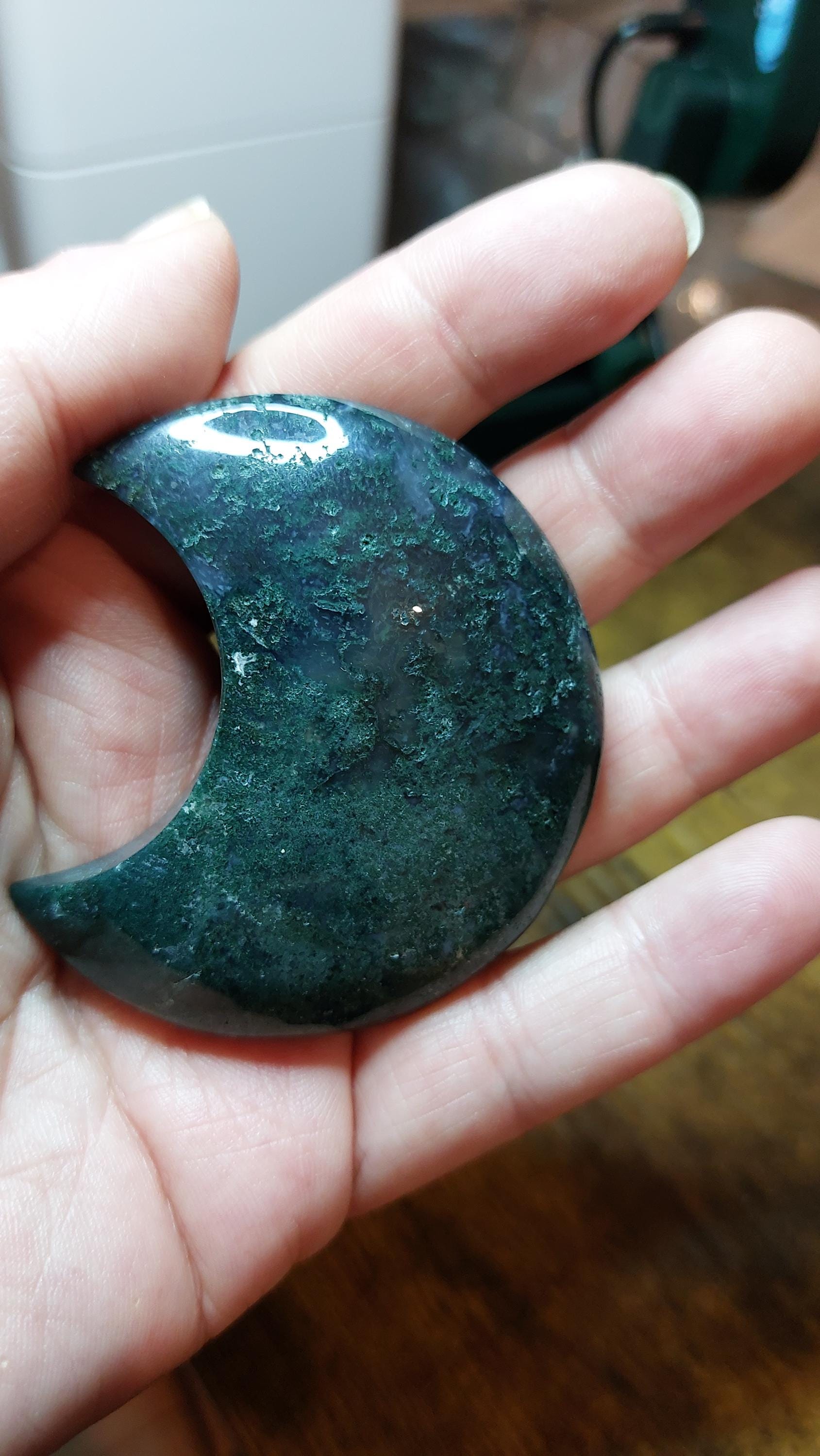 Natural Moss Agate moon