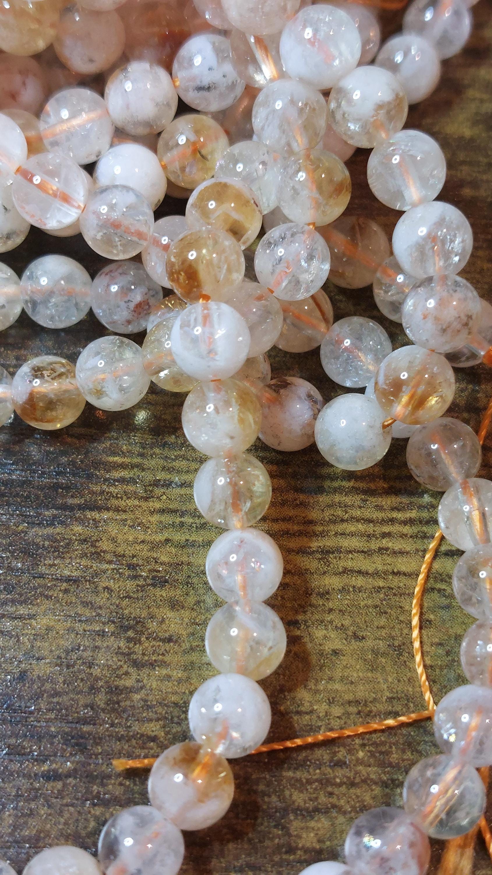 Natural Citrine on White Quartz Matrix Beads 6mm