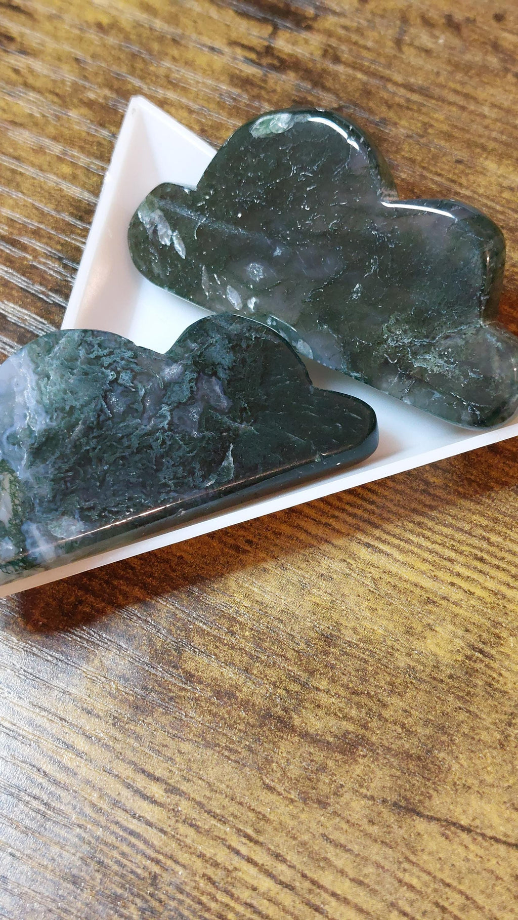 Natural Moss Agate Carved Cloud Decoration