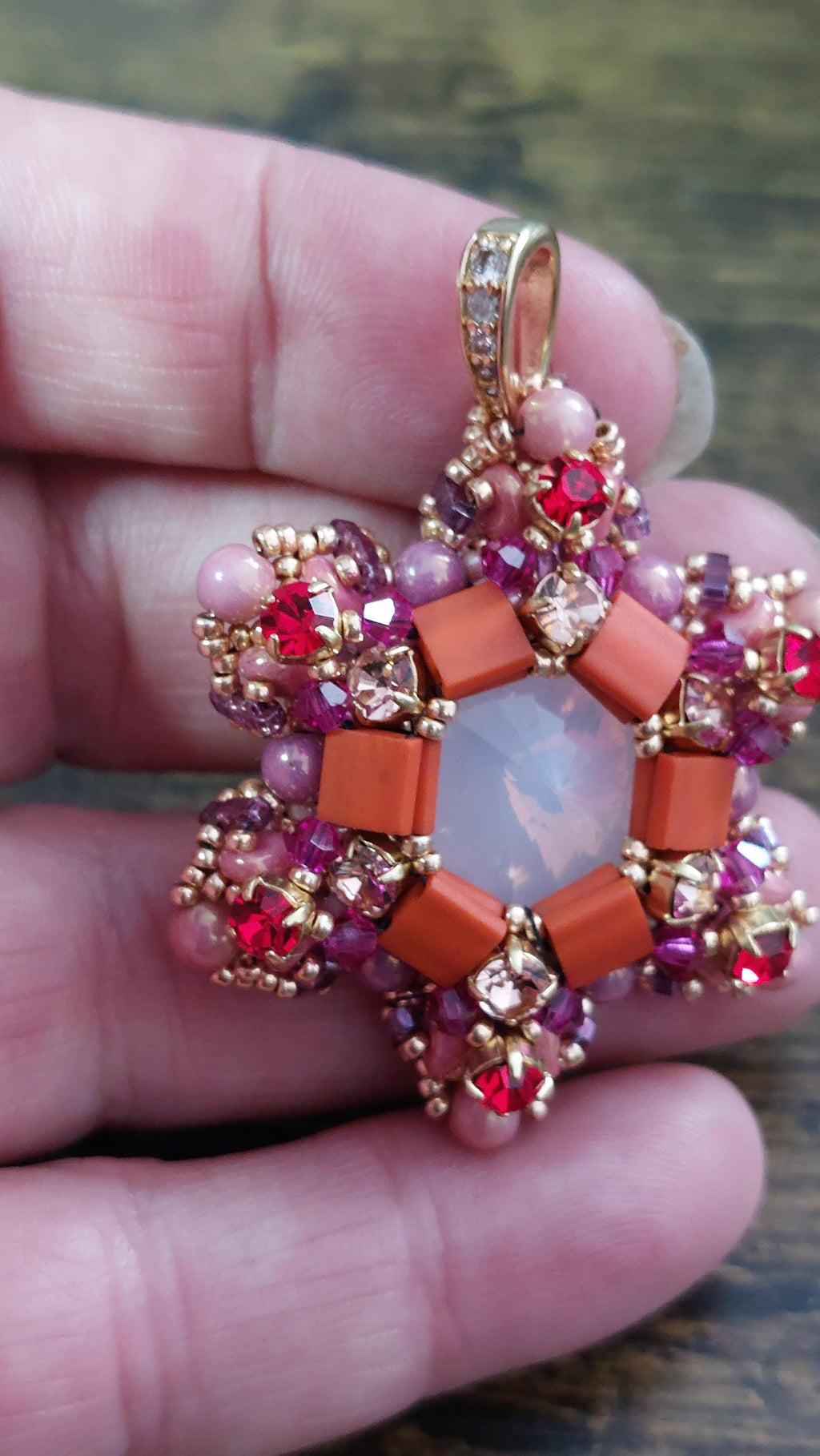 Handmade Crystal Pendant: Preciosa, Miyuki Beads, Czech Glass