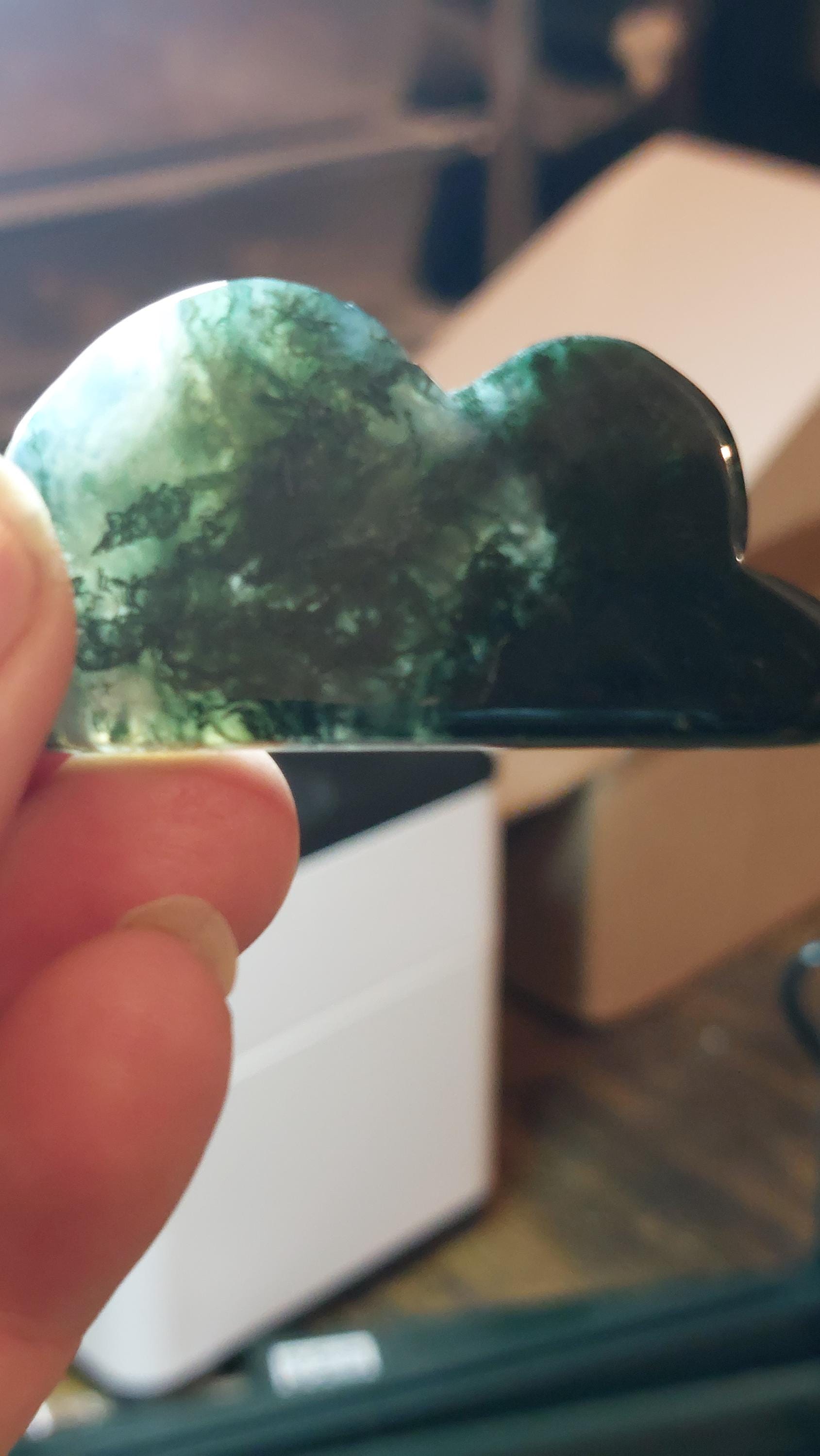 Natural Moss Agate Carved Cloud Decoration
