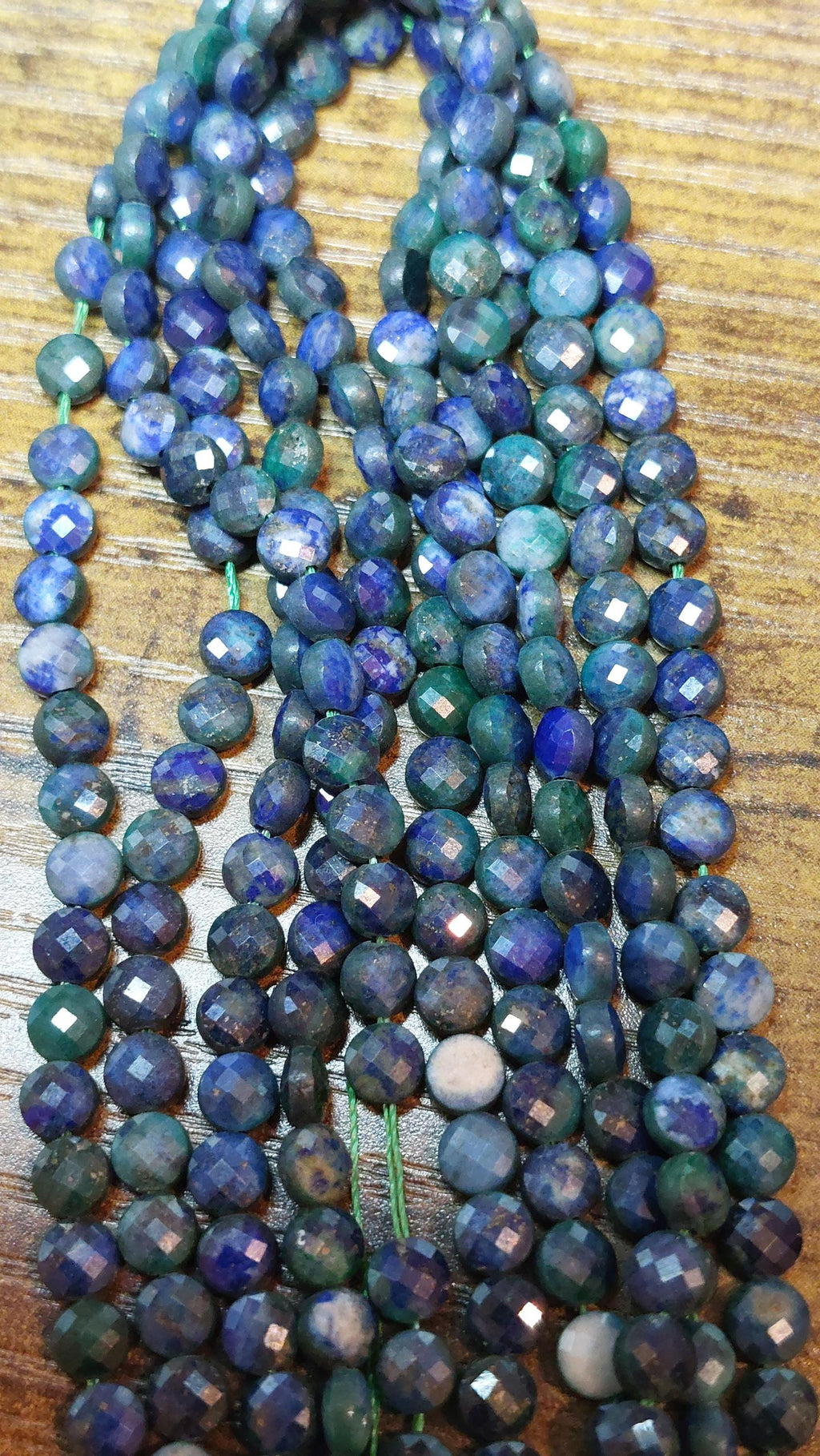 Chrysocolla & Lapis Lazuli Beads — 4mm Faceted Flat Round (15.2" Strand)