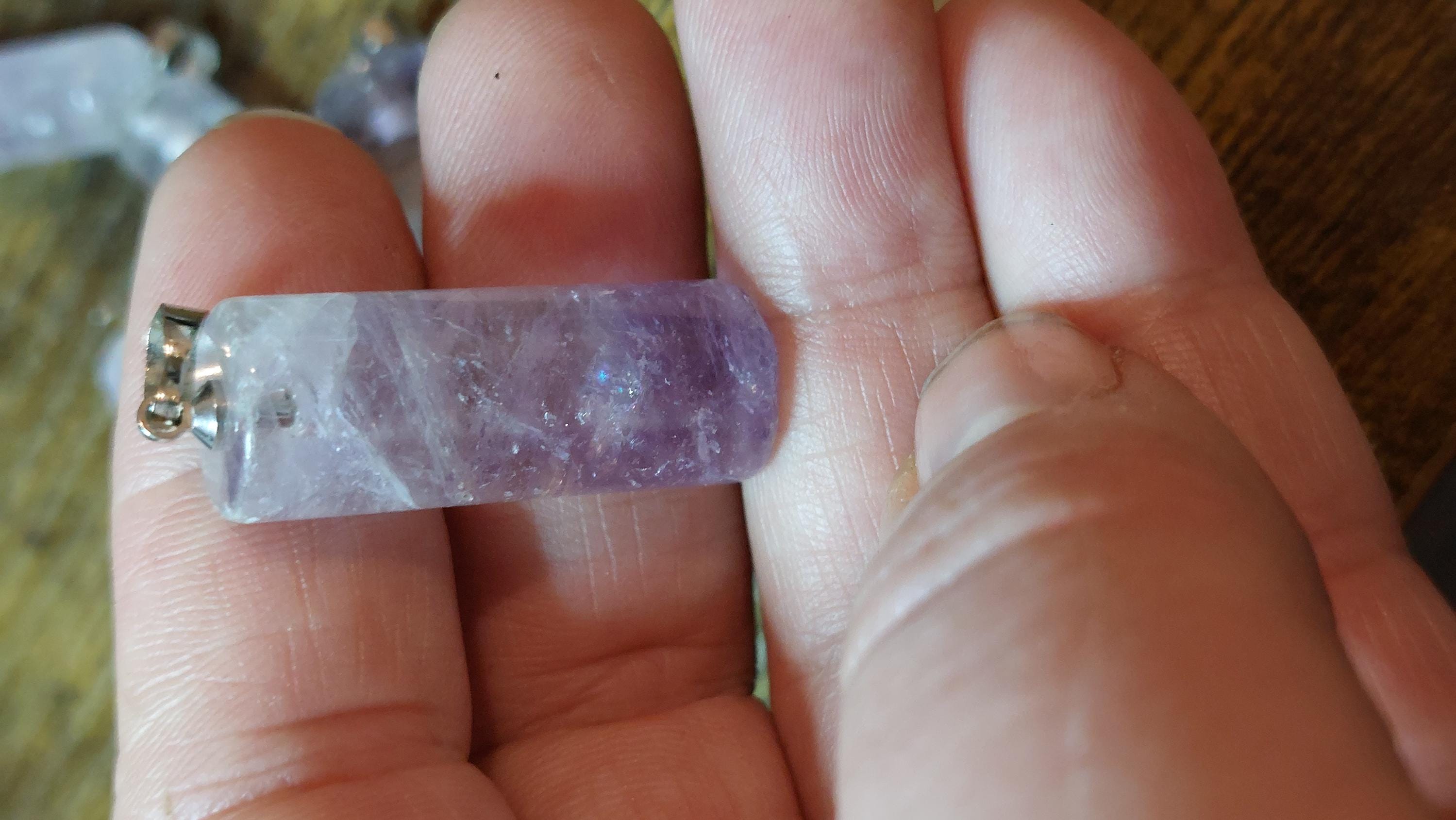 Natural Amethyst Column Pendant 34x10mm
