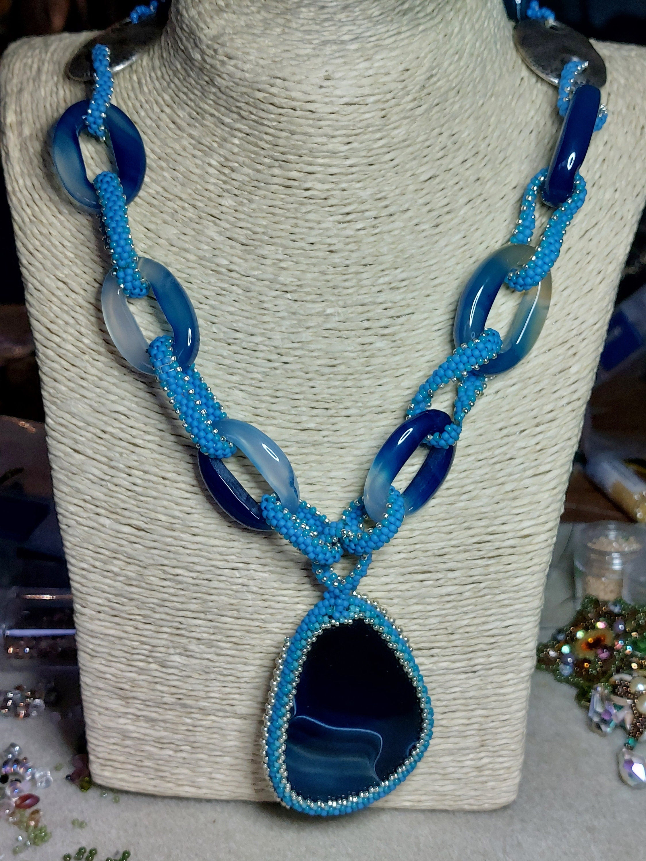 Necklace chain blue agate