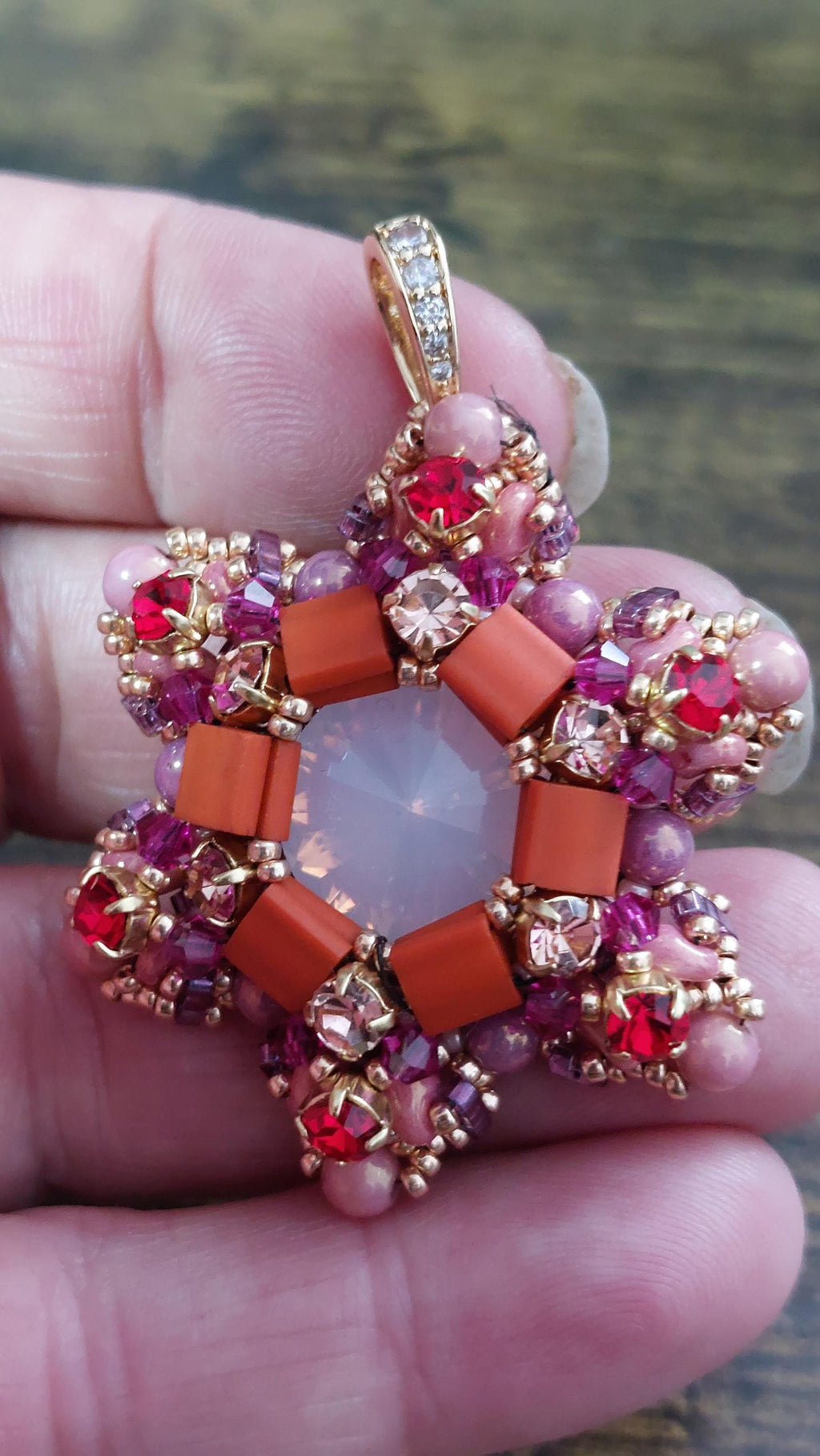 Handmade Crystal Pendant: Preciosa, Miyuki Beads, Czech Glass